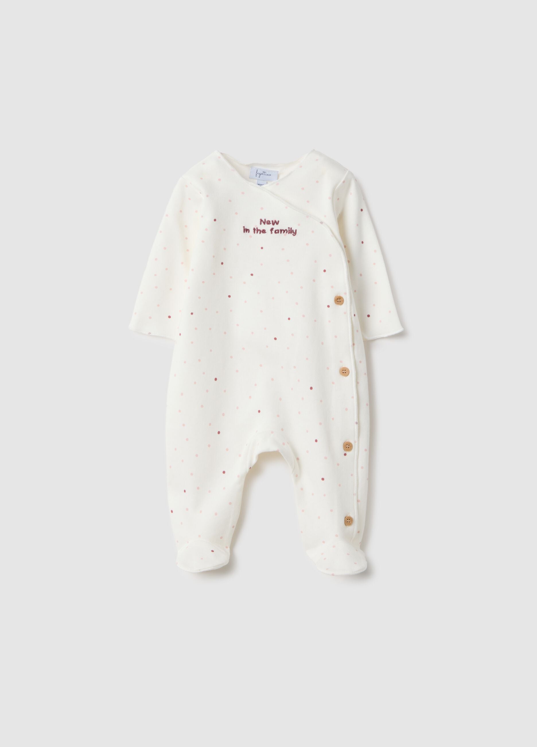 White pure cotton baby girl bodysuit with polka dots, regular fit