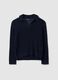 Blue cotton blend regular fit jumper with mesh pattern and polo collar_5