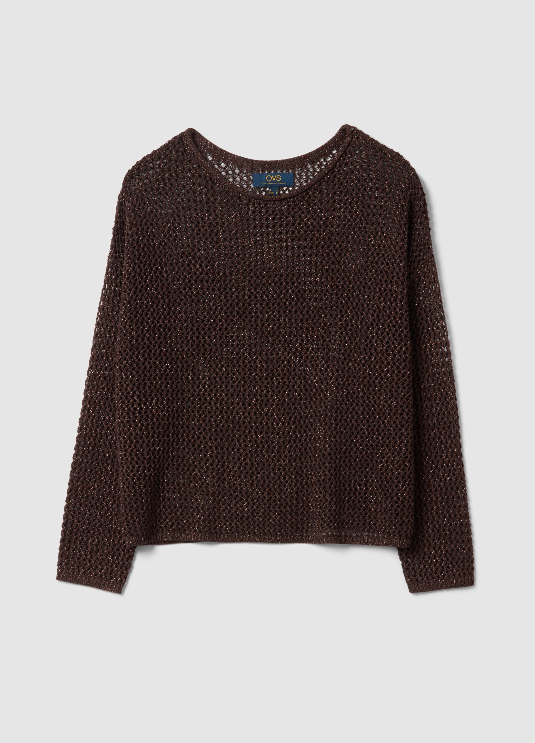 Brown regular fit viscose blend sweater with knit design