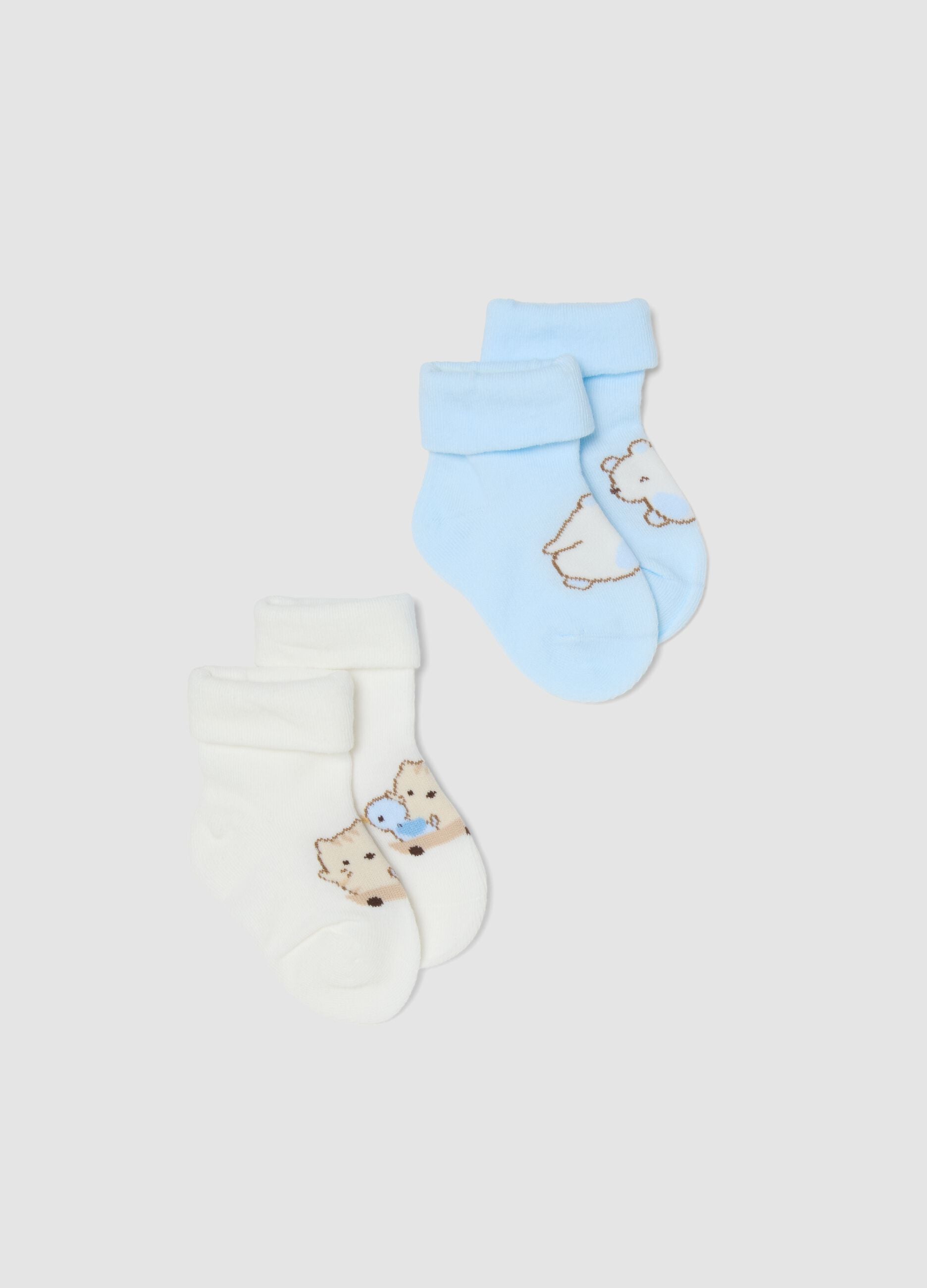 Multicoloured cotton mix baby socks with animal designs, pack of two