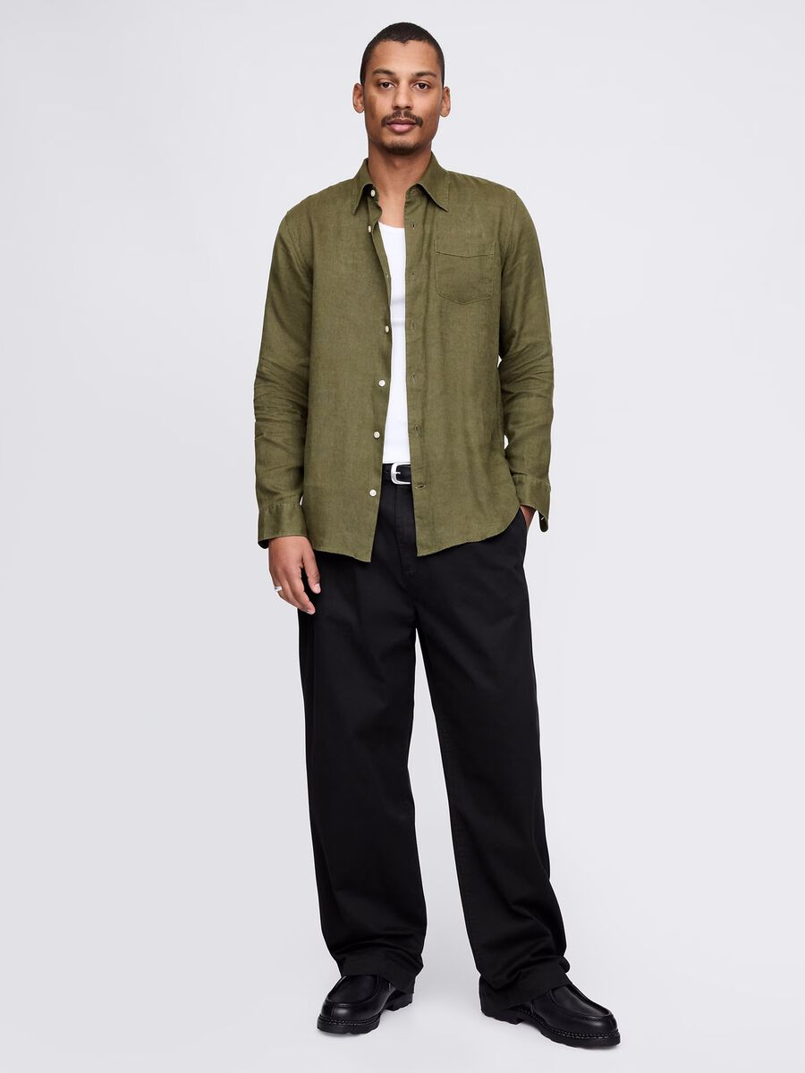 Green shirt with long sleeves in linen_1