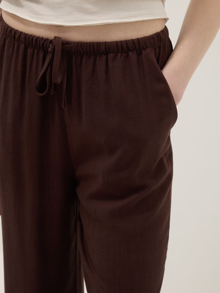 Brown viscose and linen blend joggers &ndash; relaxed fit_3