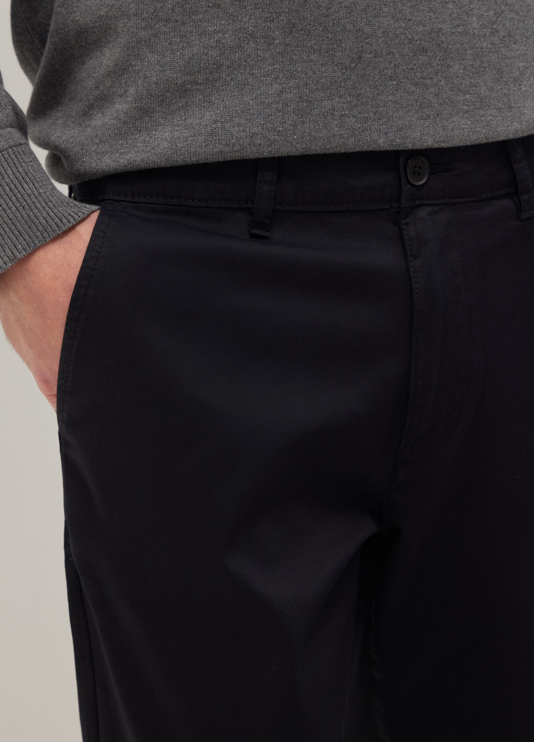 Black Stretch Cotton Slim Fit Chino Trousers