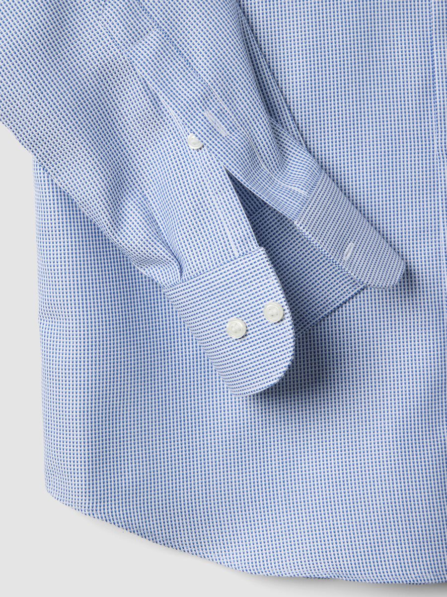 Camicia azzurra in puro cotone con microquadri easy iron slim fit_5