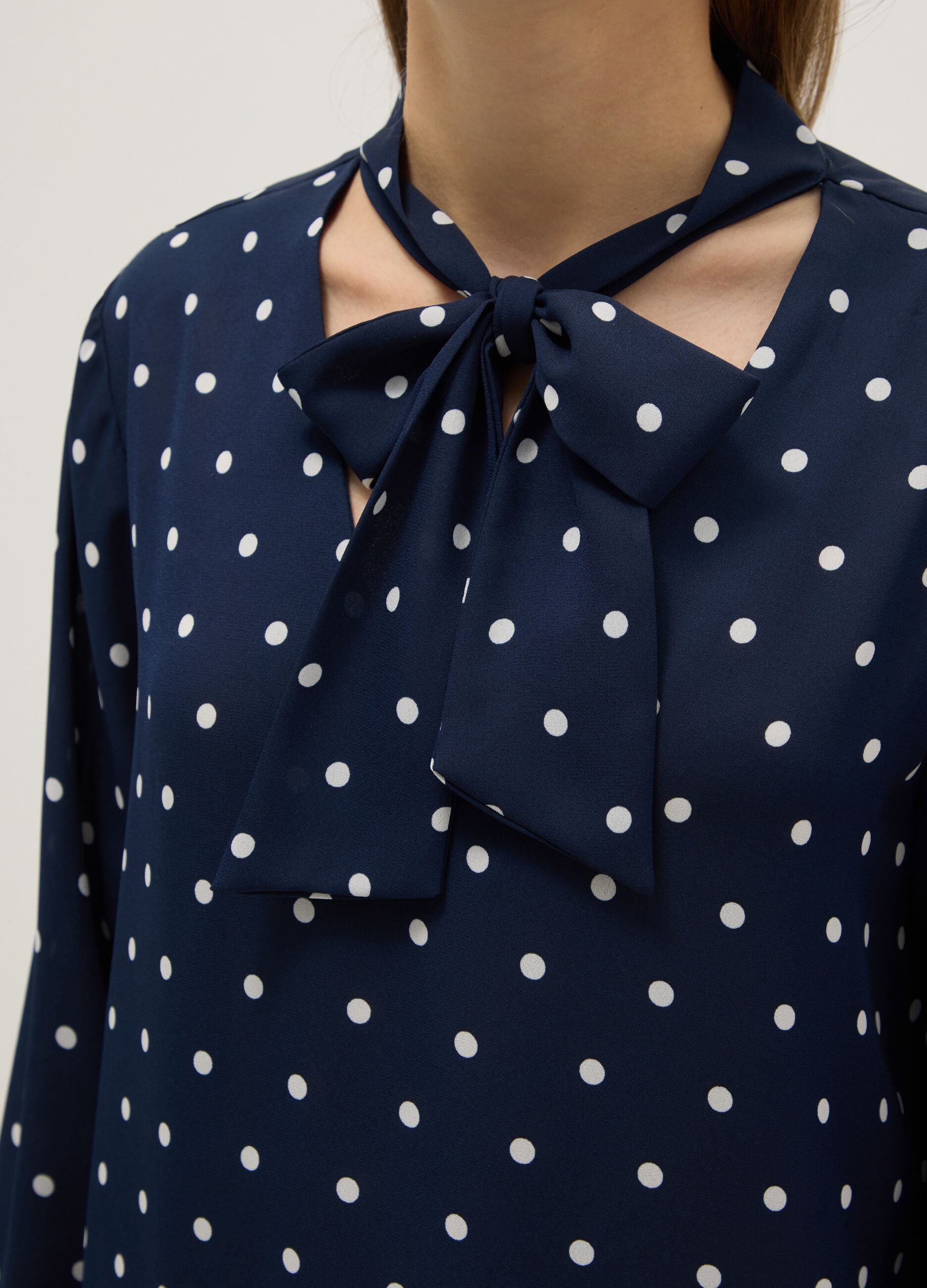 Blue Polka Dot Crepe Blouse
