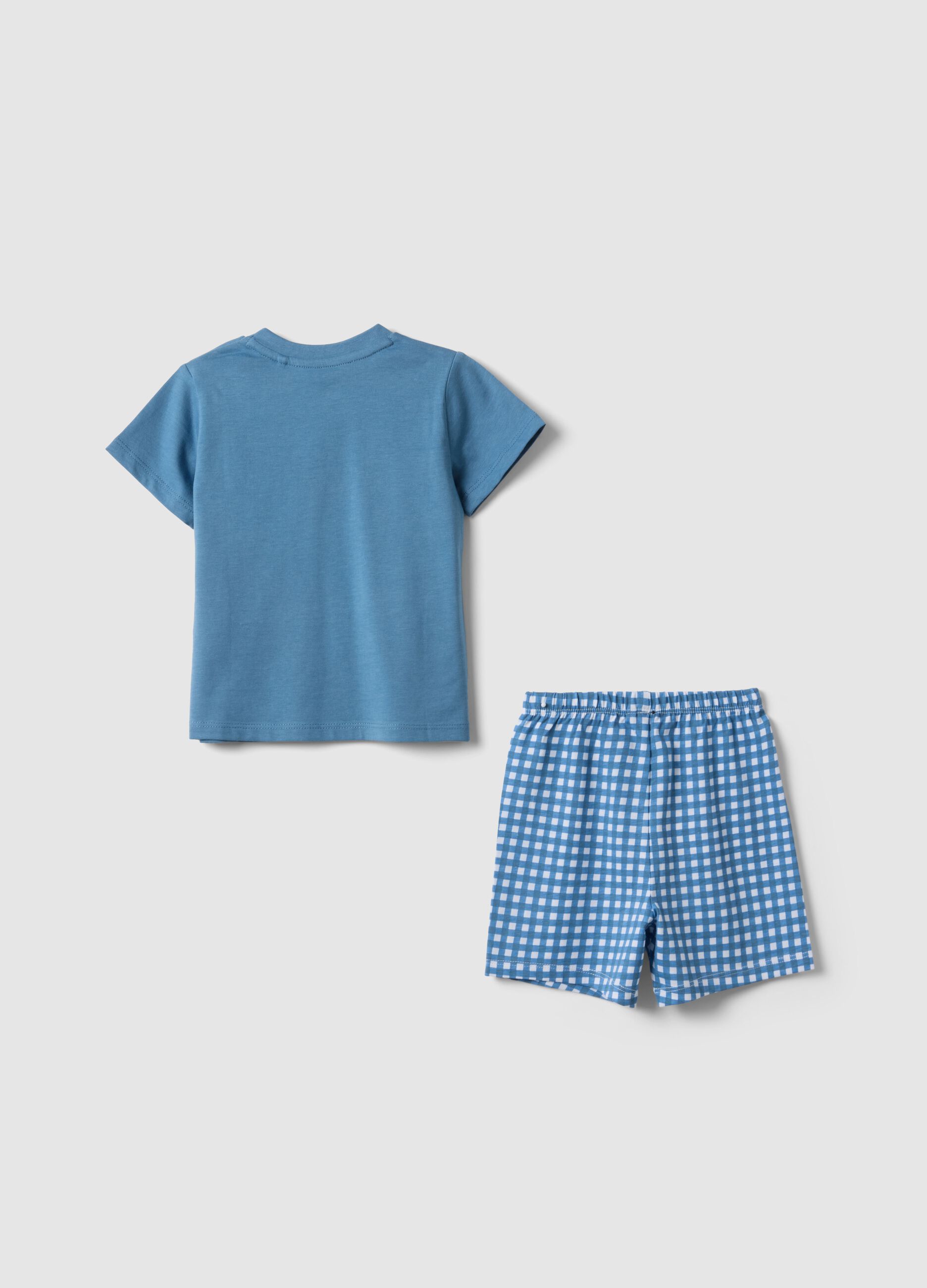 Baby's Blue Short Pyjamas in Pure Cotton with Dinosaurs