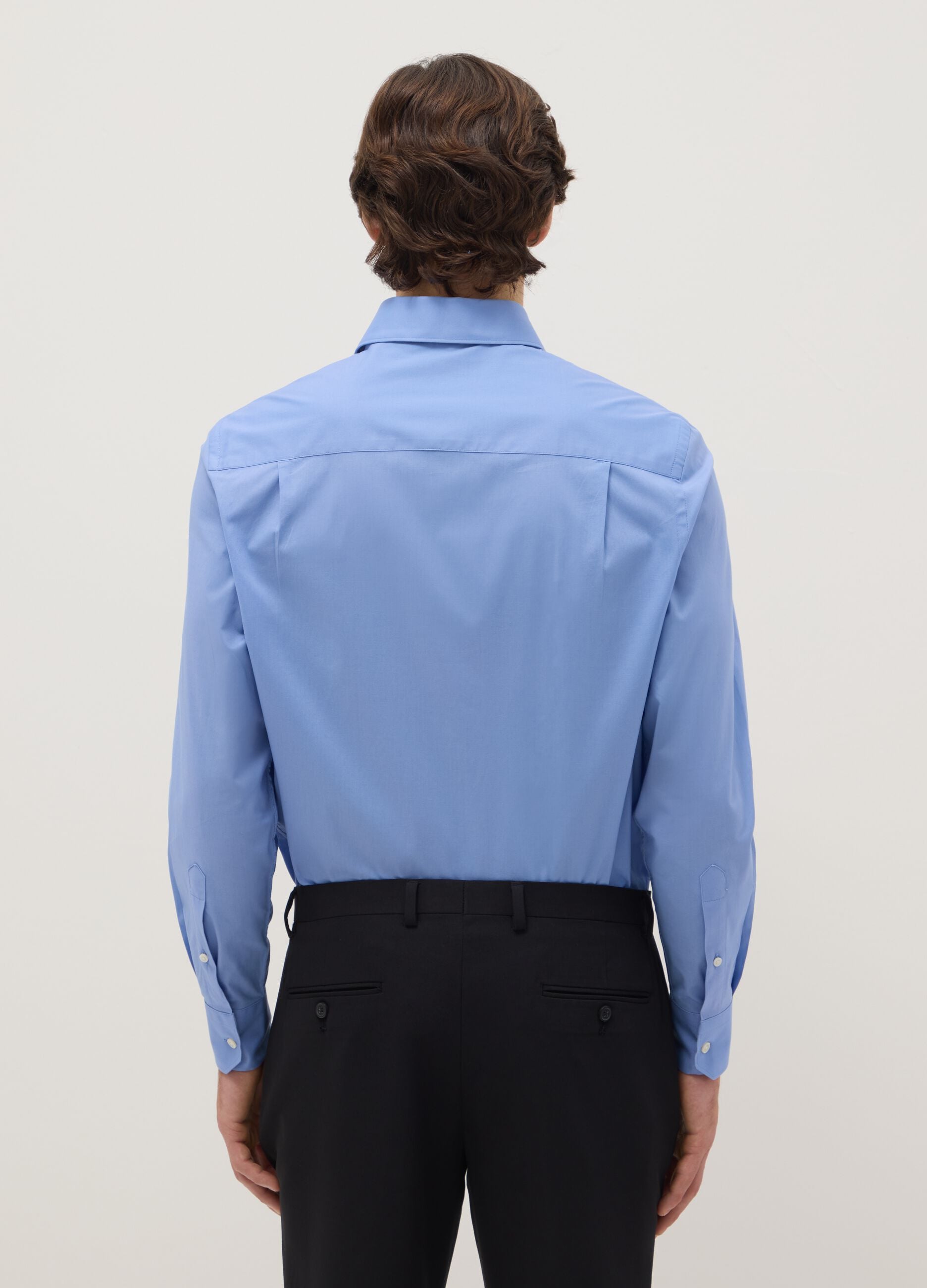 Blue stretch cotton regular fit shirt with classic collar