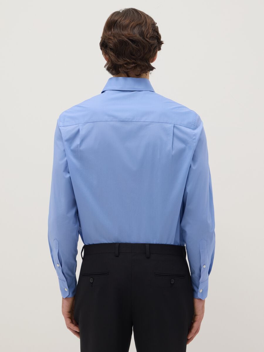 Blue stretch cotton regular fit shirt with classic collar_2