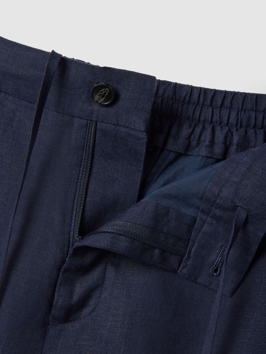 Pantaloni in puro lino blu regular fit_5