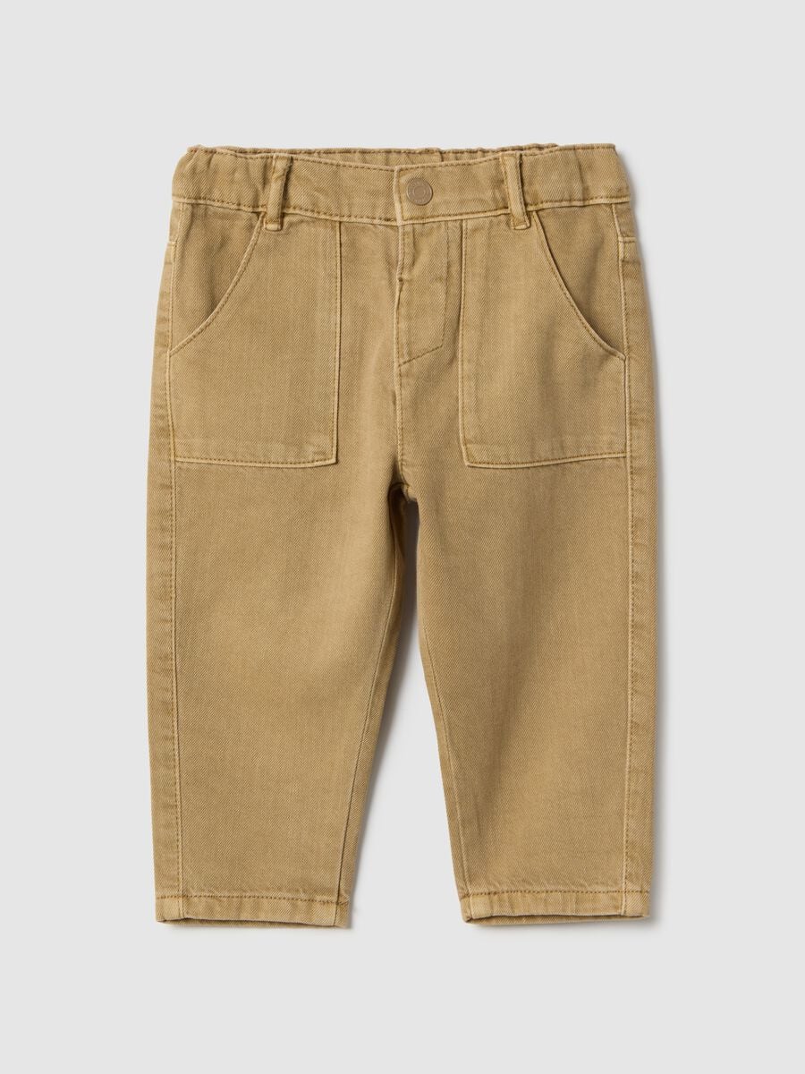 Beige pure cotton regular fit trousers for boys_0