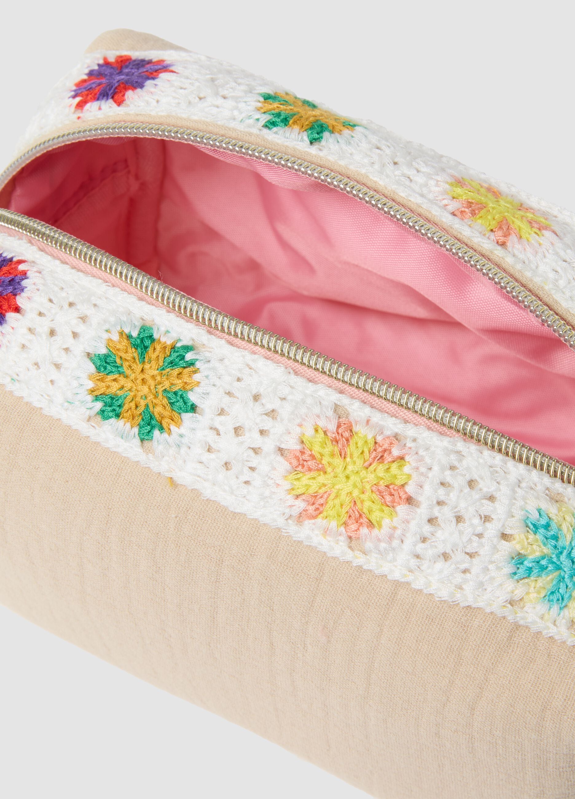 Multicolour pure cotton pouch with floral embroidery