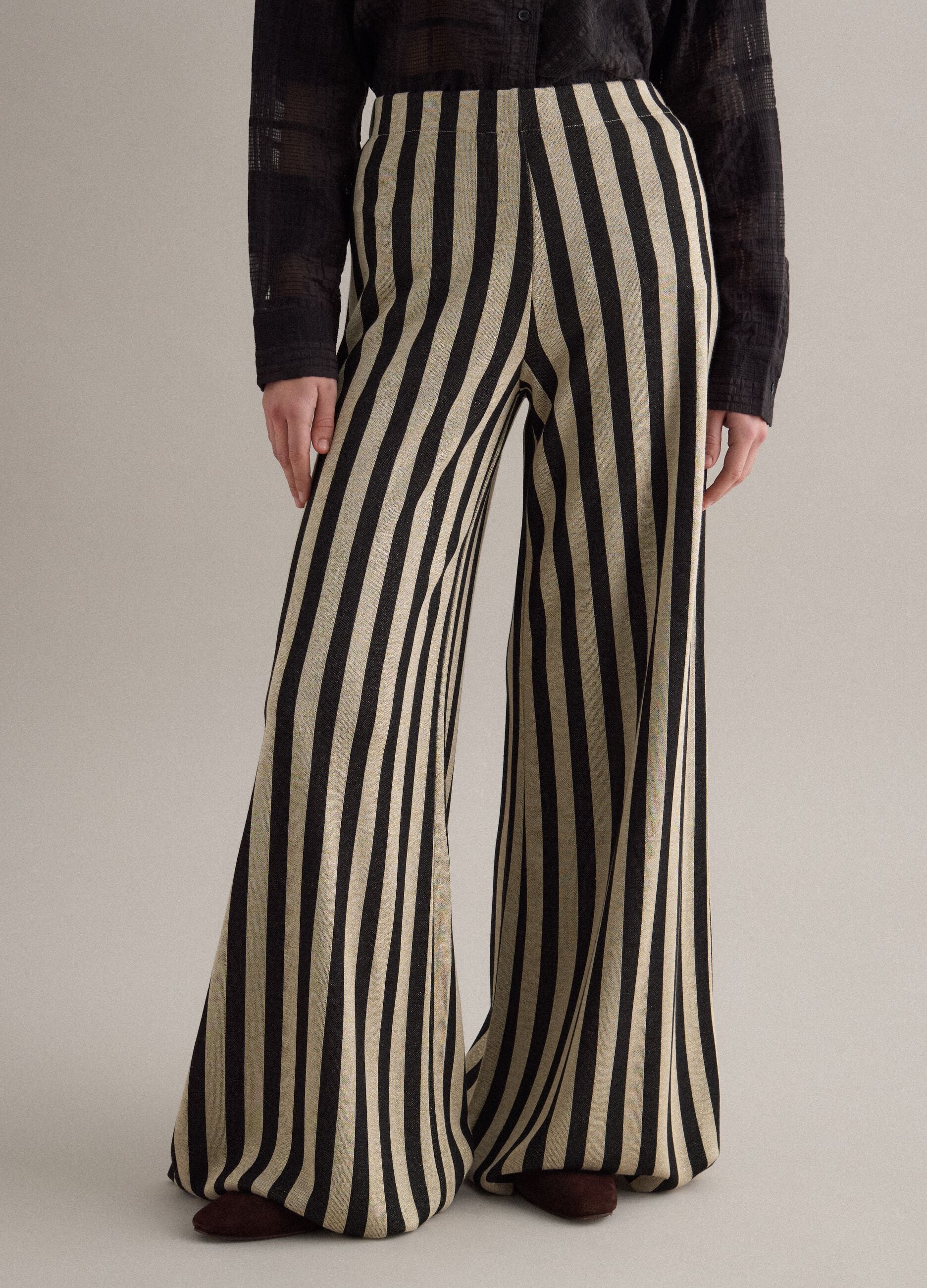 Multicolour striped regular fit viscose blend trousers