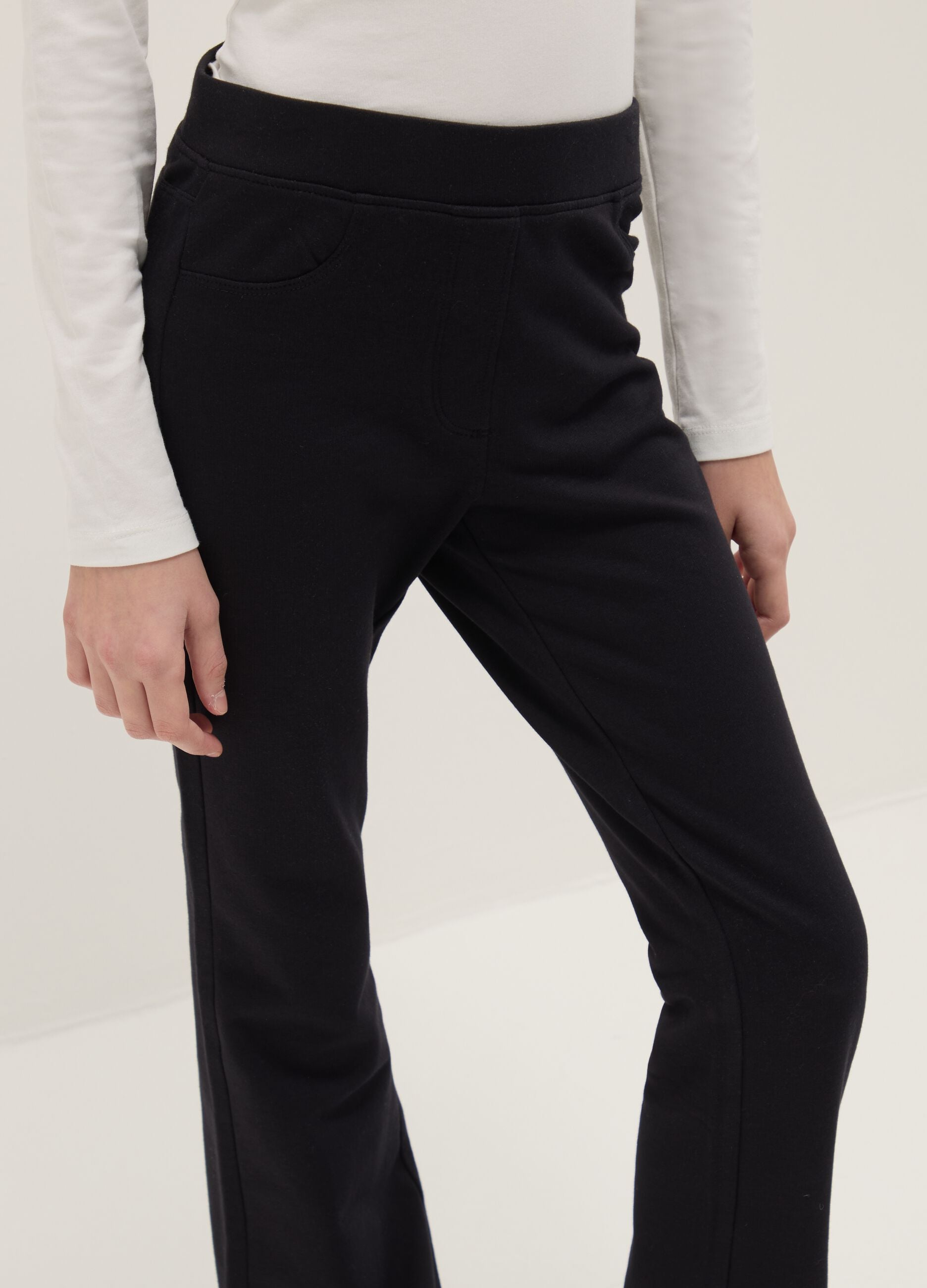 Girls' Regular Fit Black Stretch Cotton Treggings