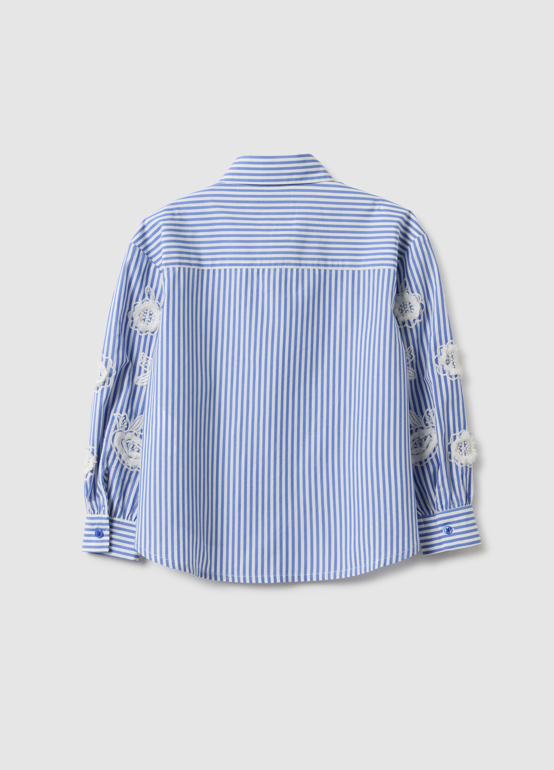 Girls' multicolour striped pure cotton shirt with embellishments