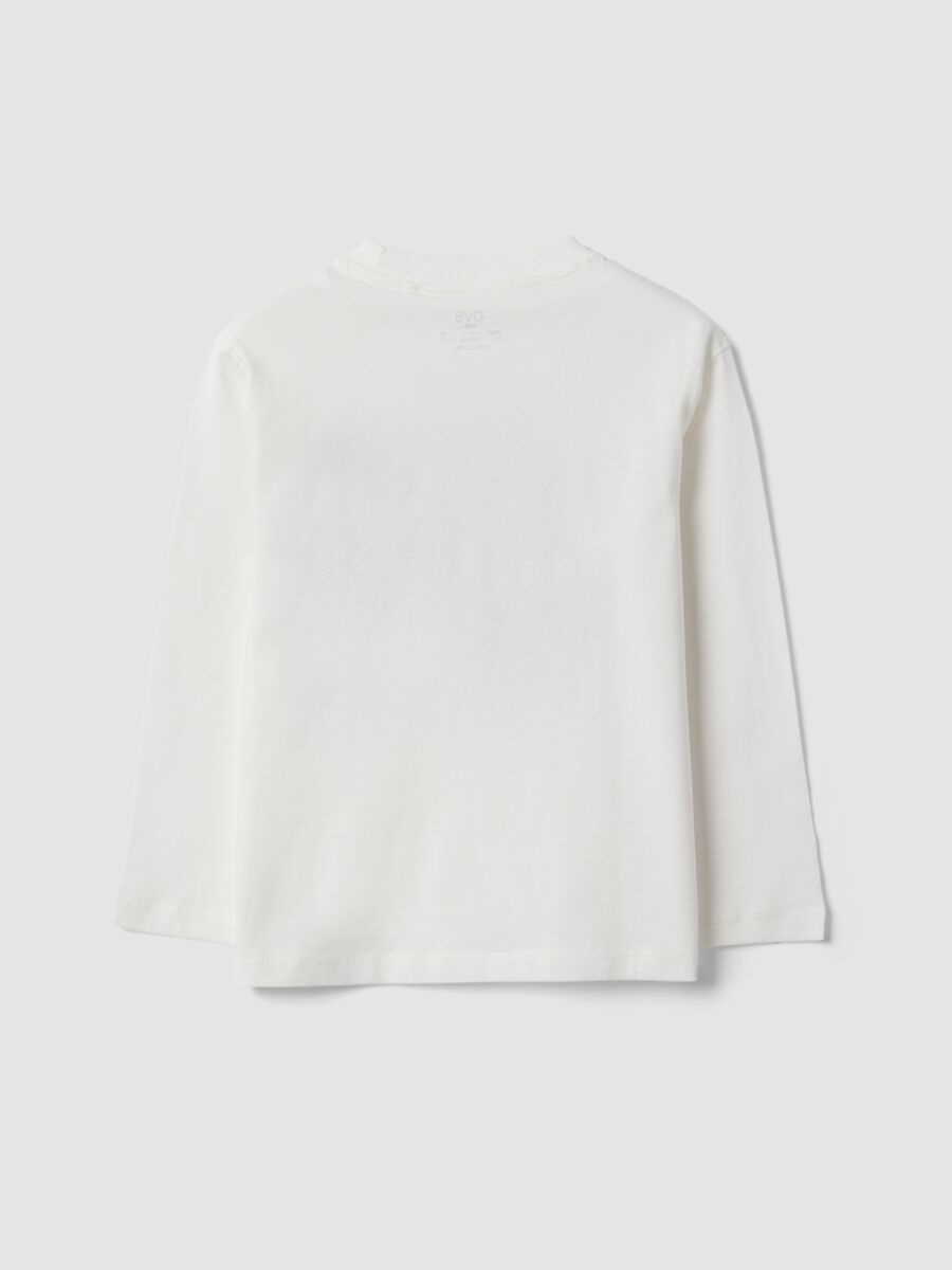 T-shirt bianca in puro cotone a girocollo con stampa skater per bambino_1
