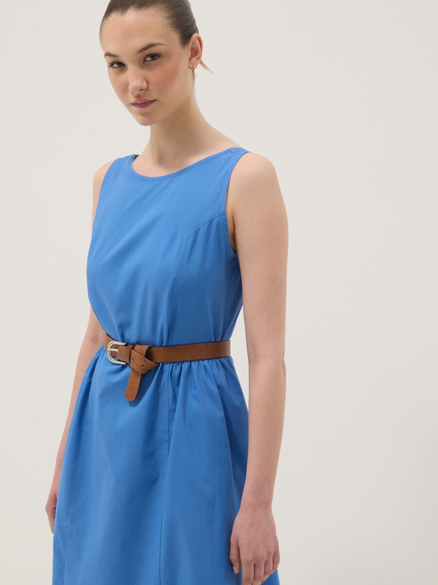 Blue pure cotton dress with boat neckline_3