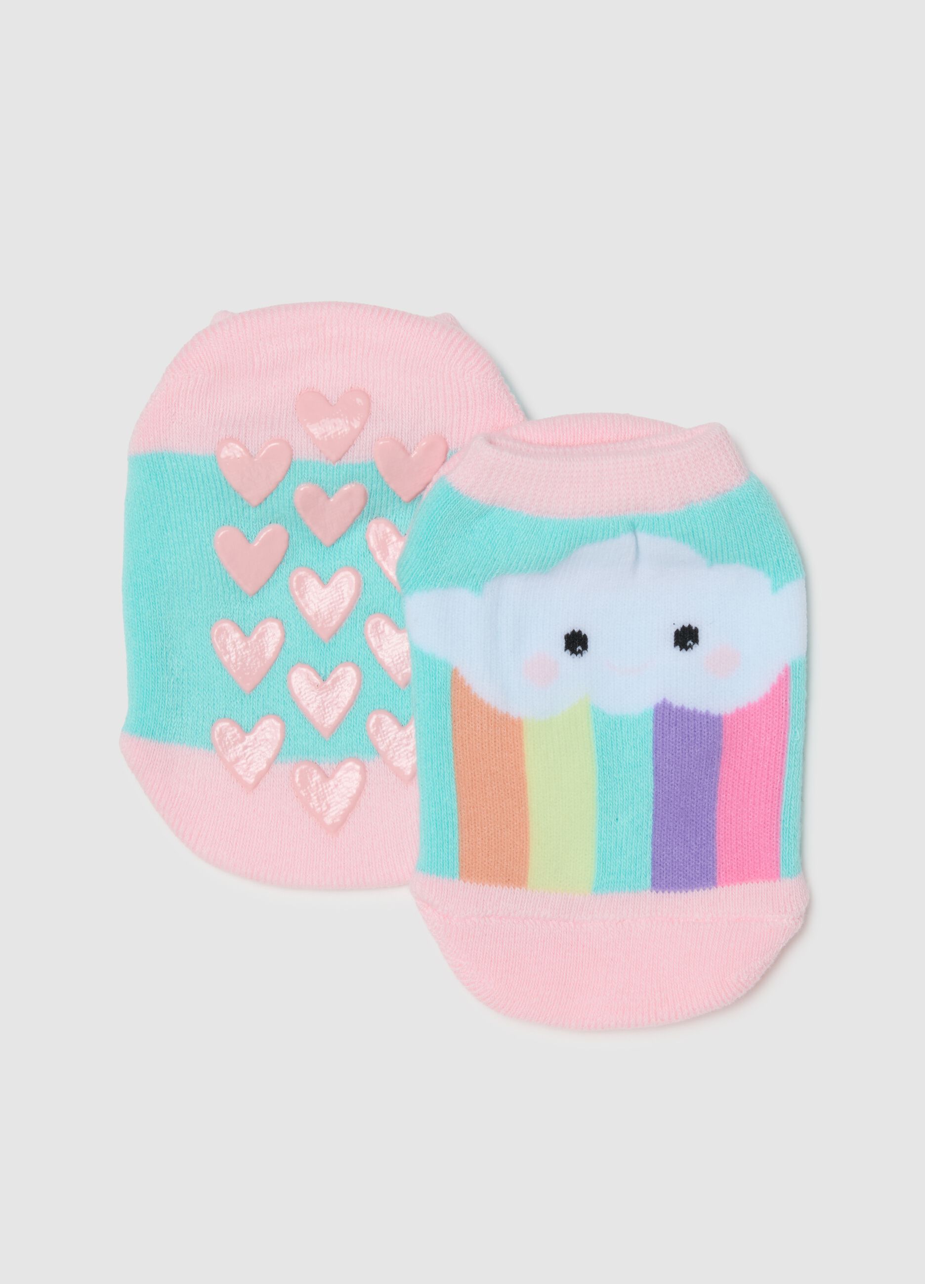 Multicolour cotton blend anti-slip socks for girls with prints