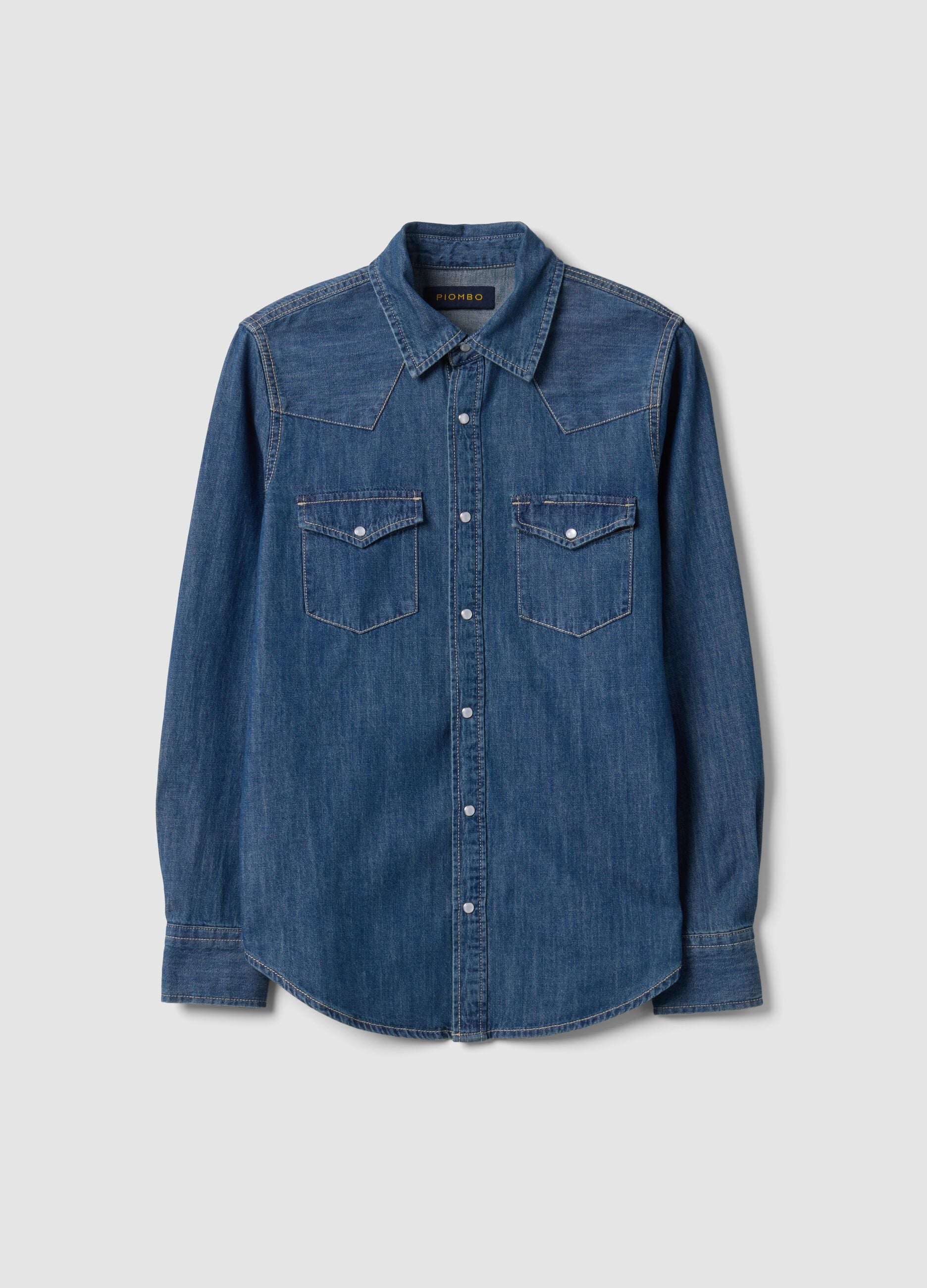 Blue pure cotton denim shirt, regular fit