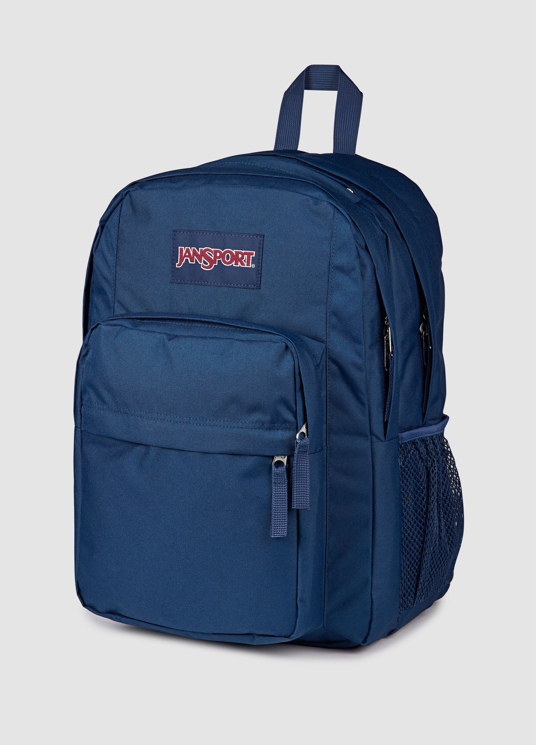 Blue backpack with external pockets