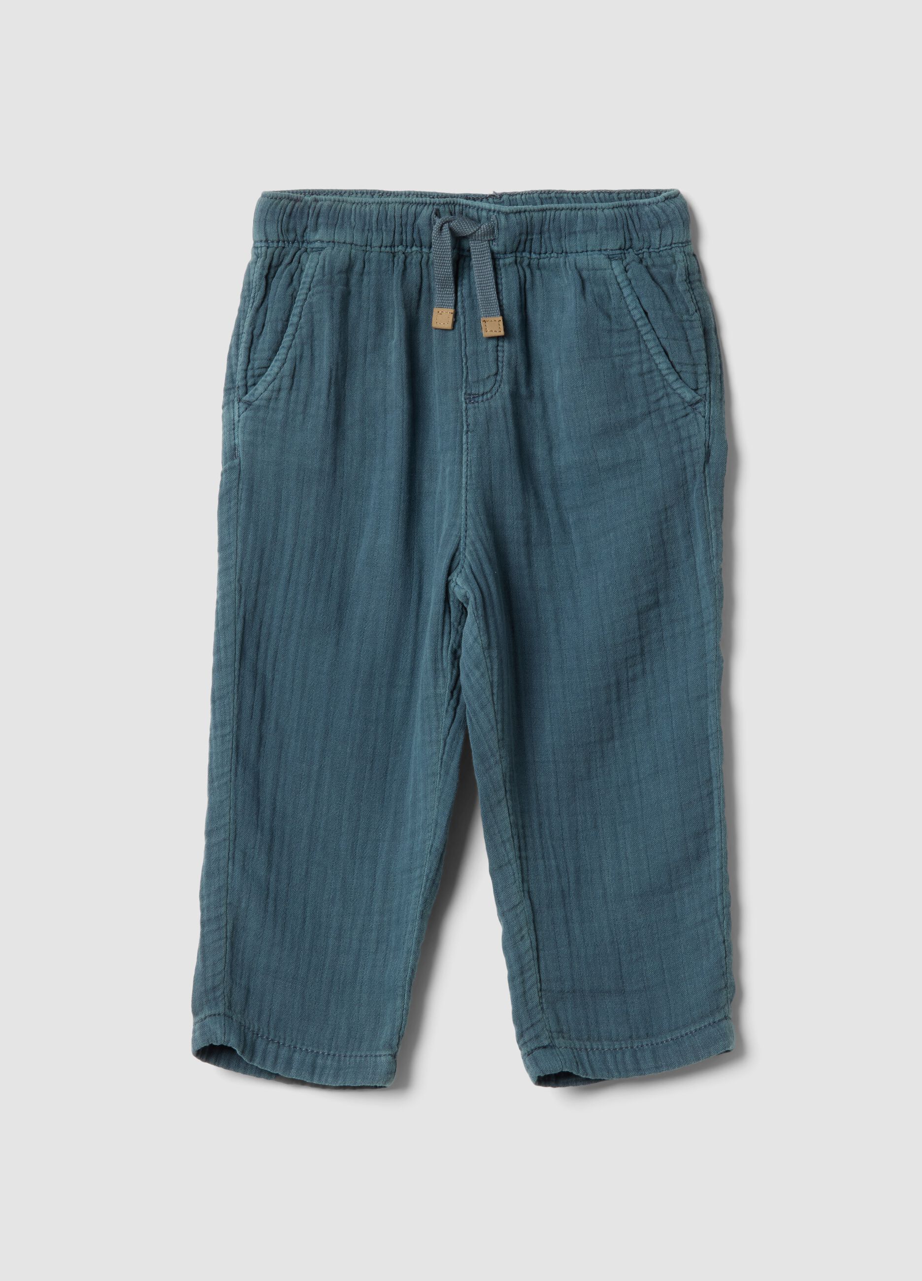 Blue pure cotton children's regular fit trousers