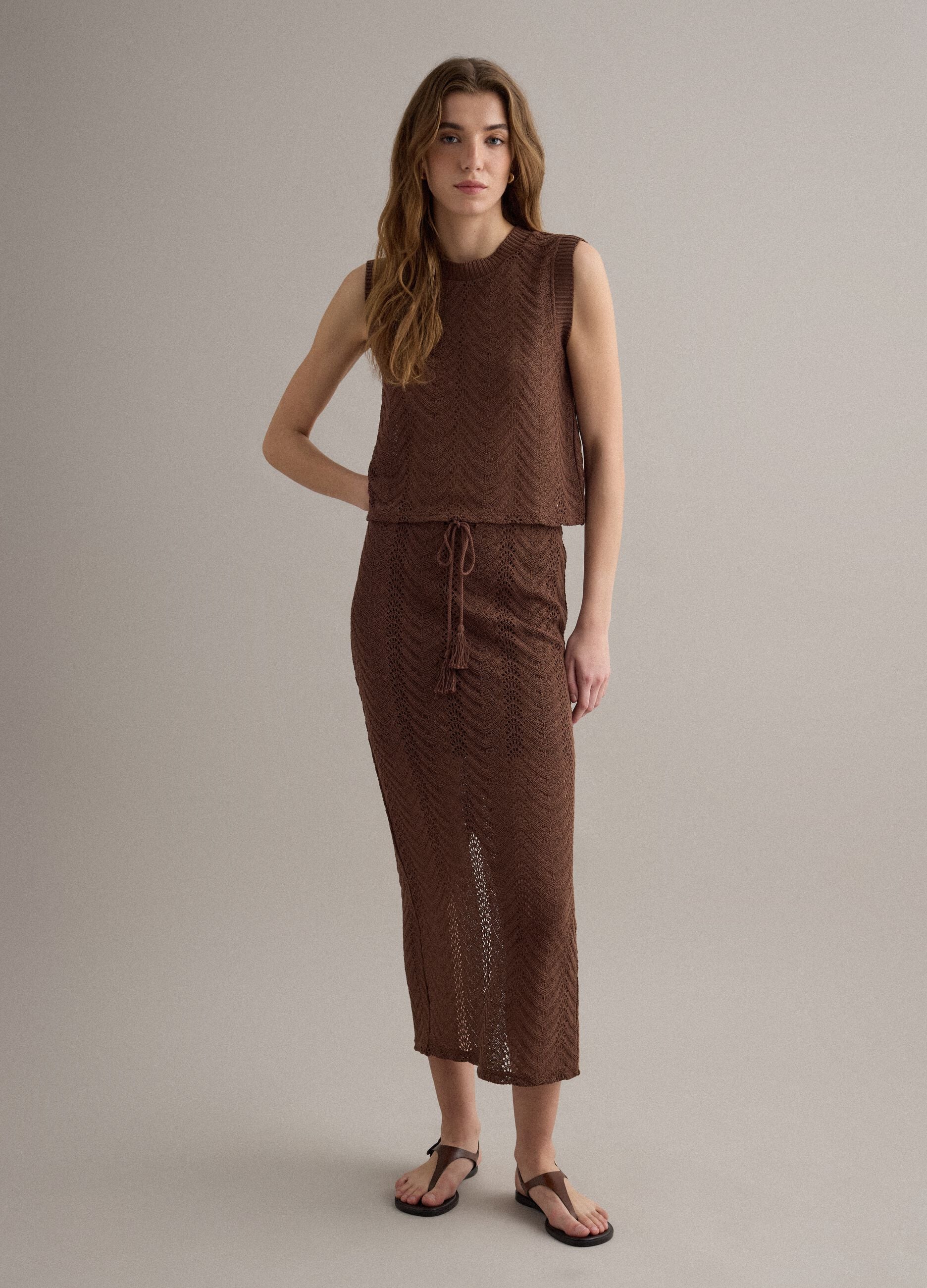 Brown regular-fit gilet with openwork design