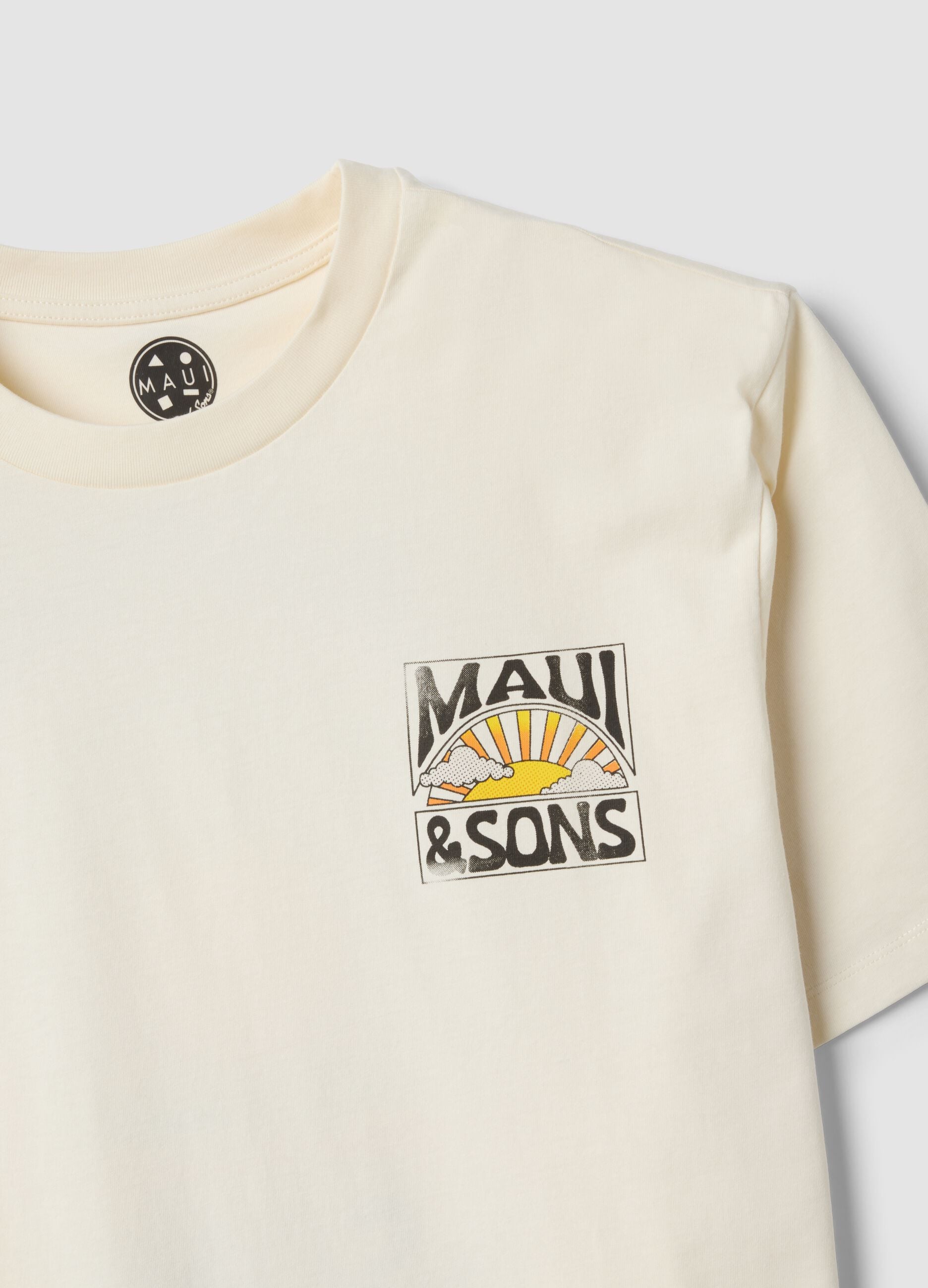 White pure cotton short-sleeve T-shirt, relaxed fit, with print