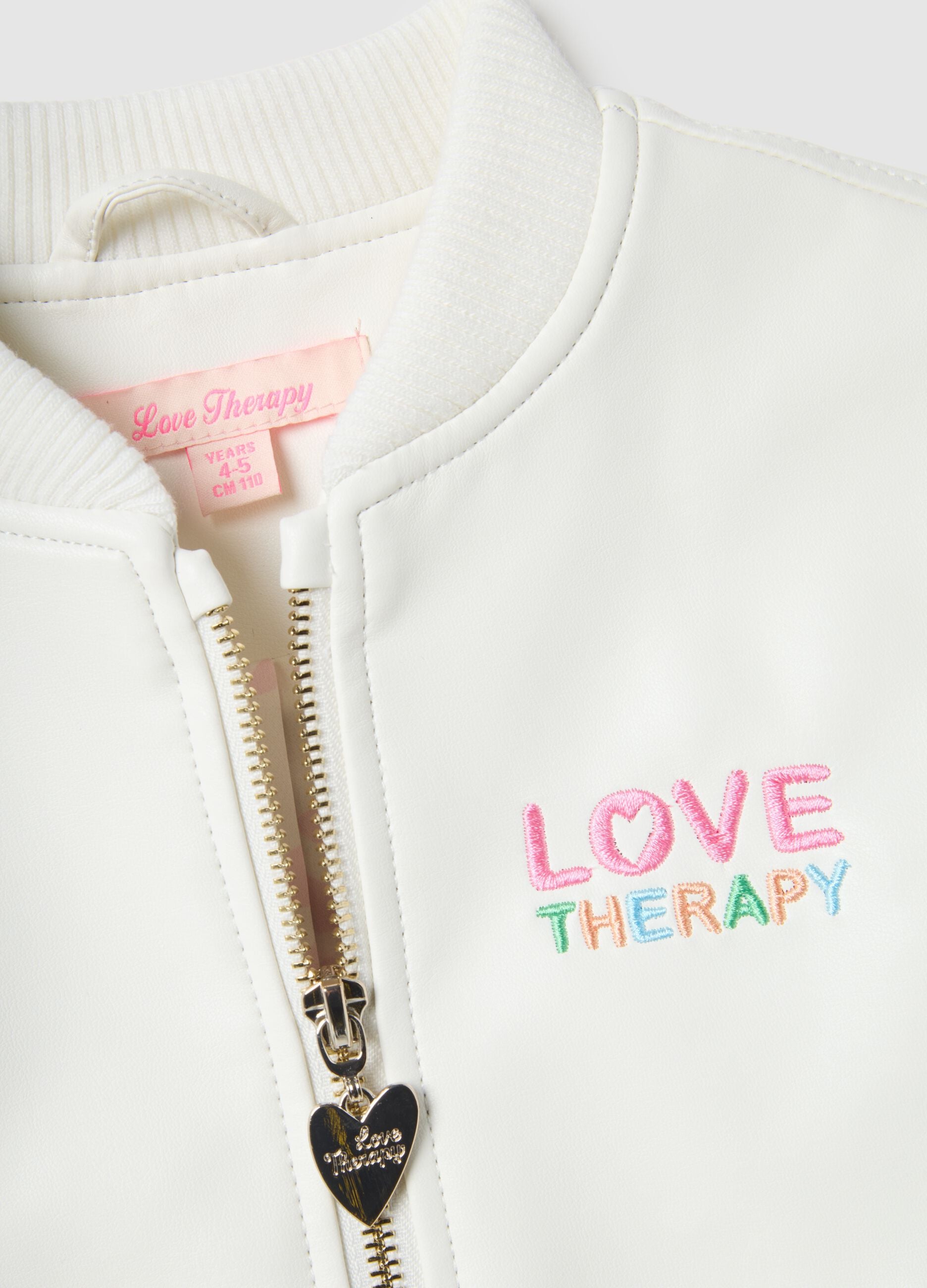 Girls' white regular fit jacket with embroidery