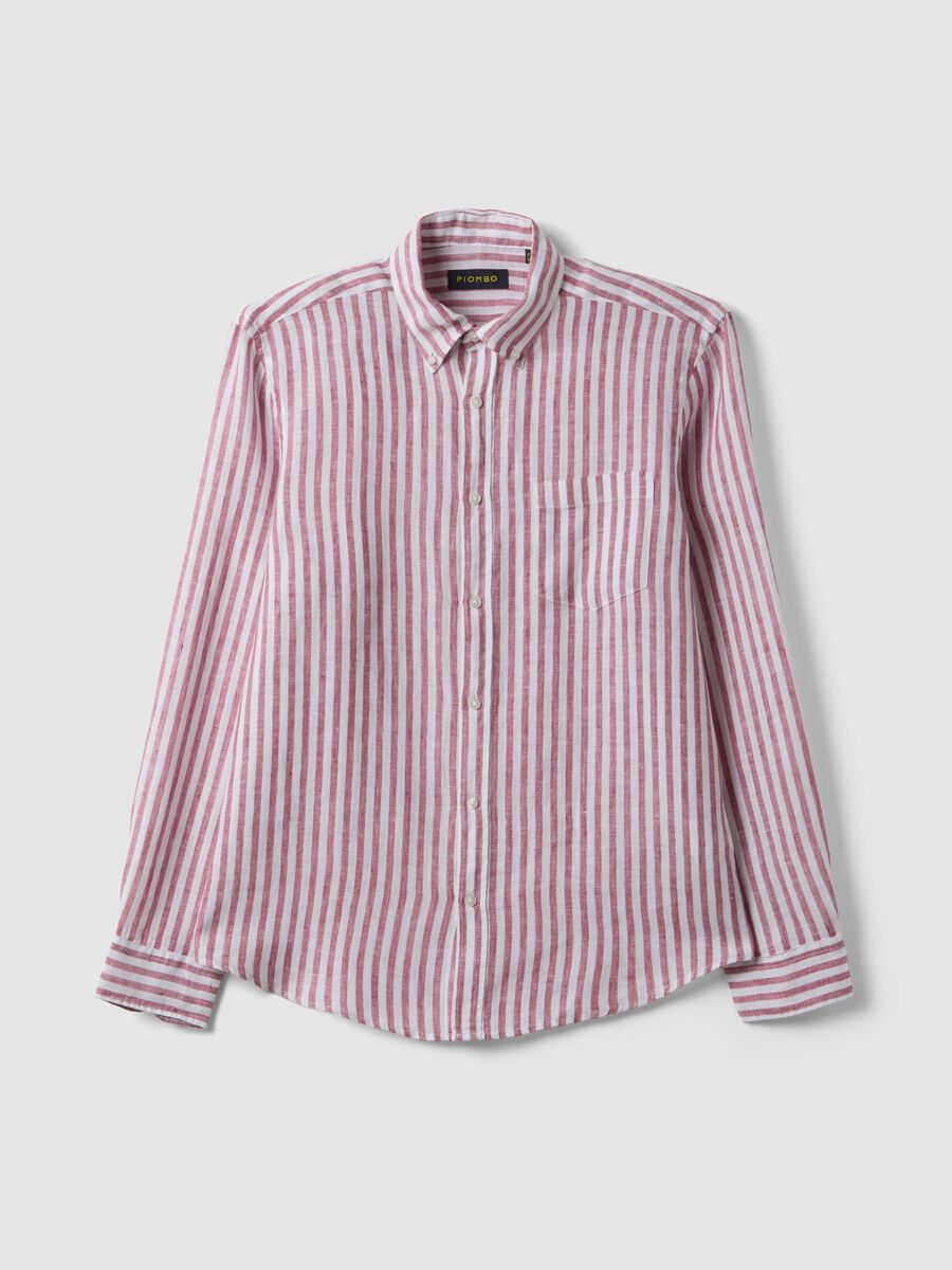 Multicolour striped pure linen shirt, regular fit_4