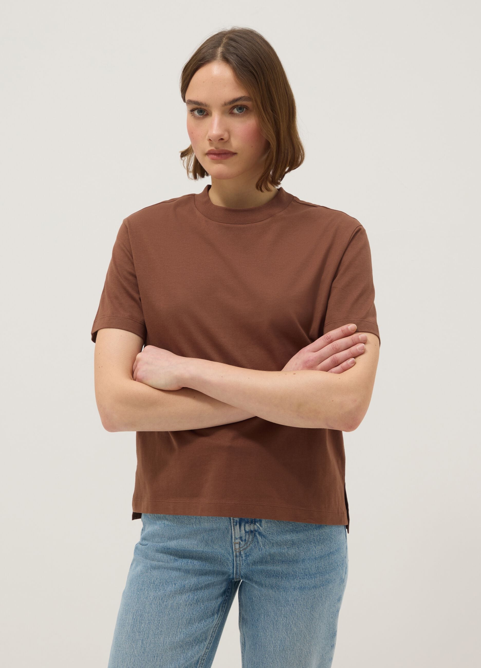 Brown pure cotton t-shirt regular fit