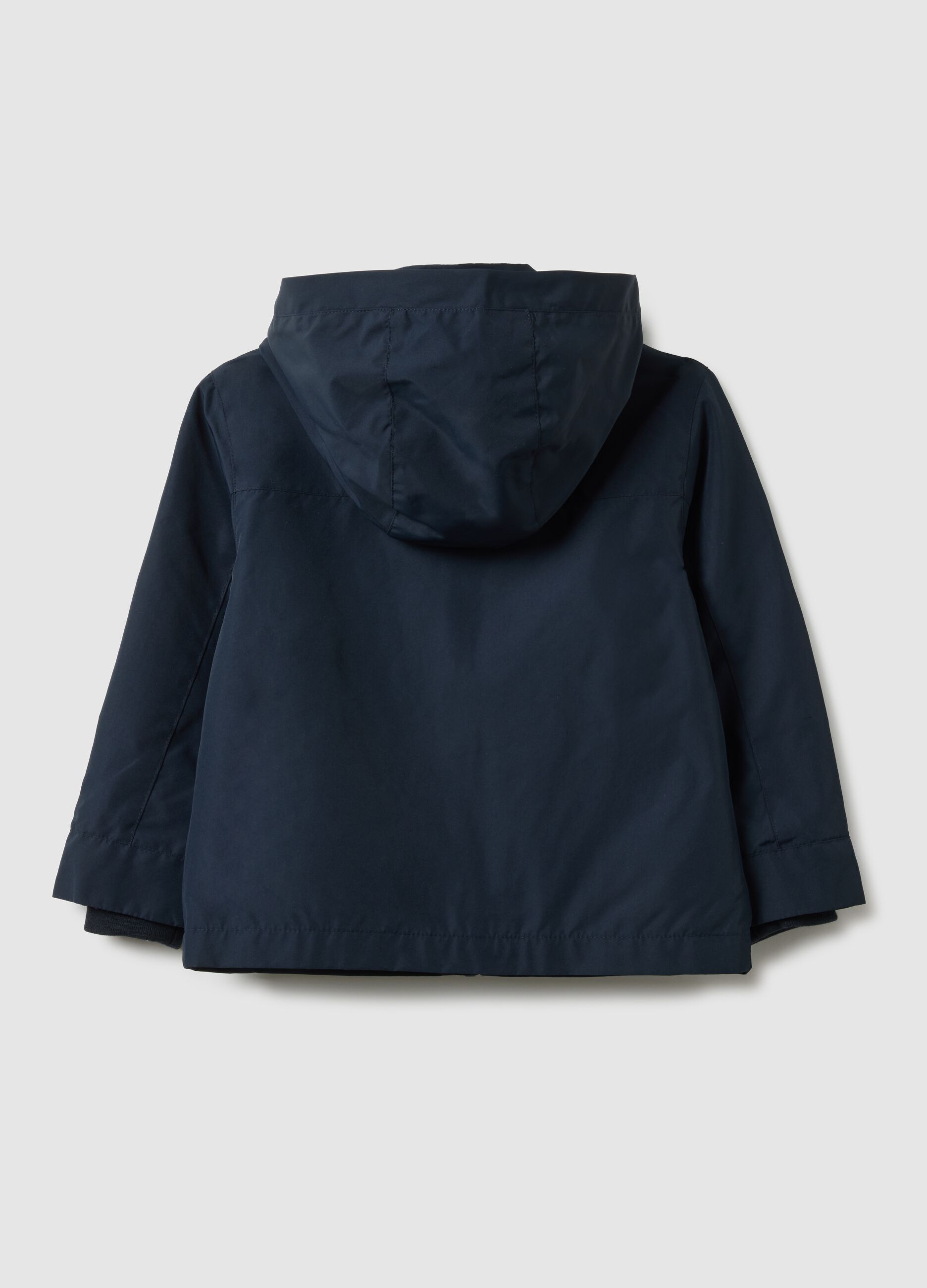 Blue lined regular fit kids' jacket with hood