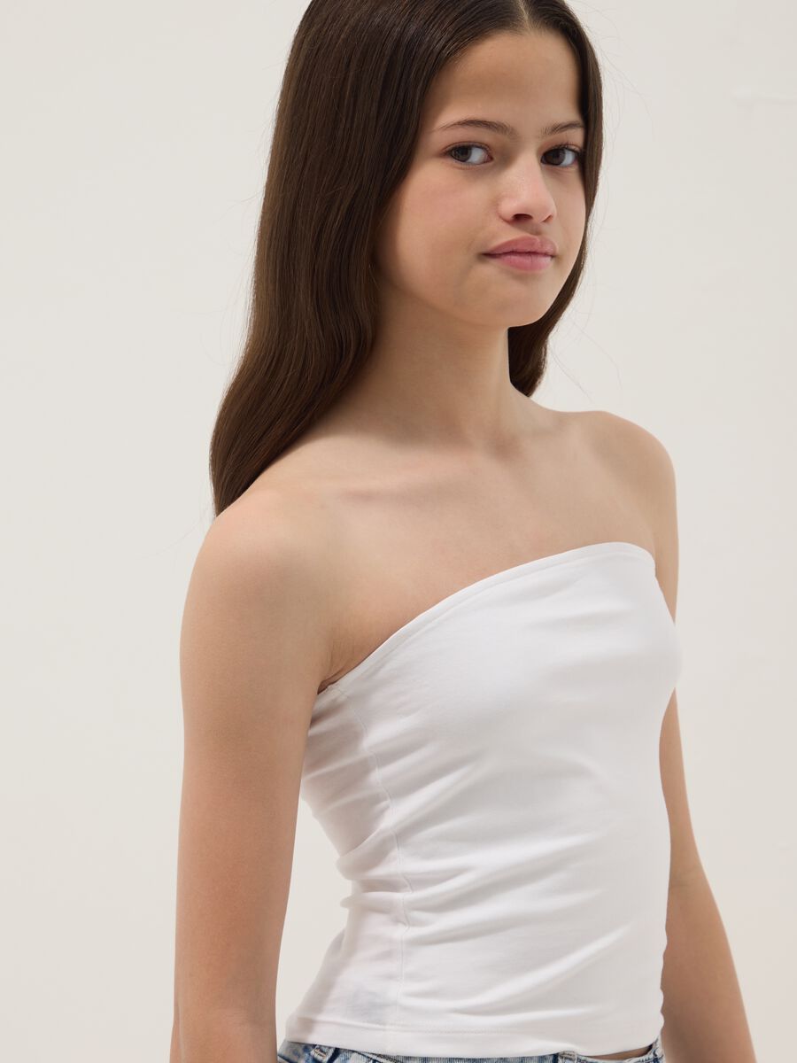 Girls&rsquo; white fitted bandeau top in stretch cotton_0