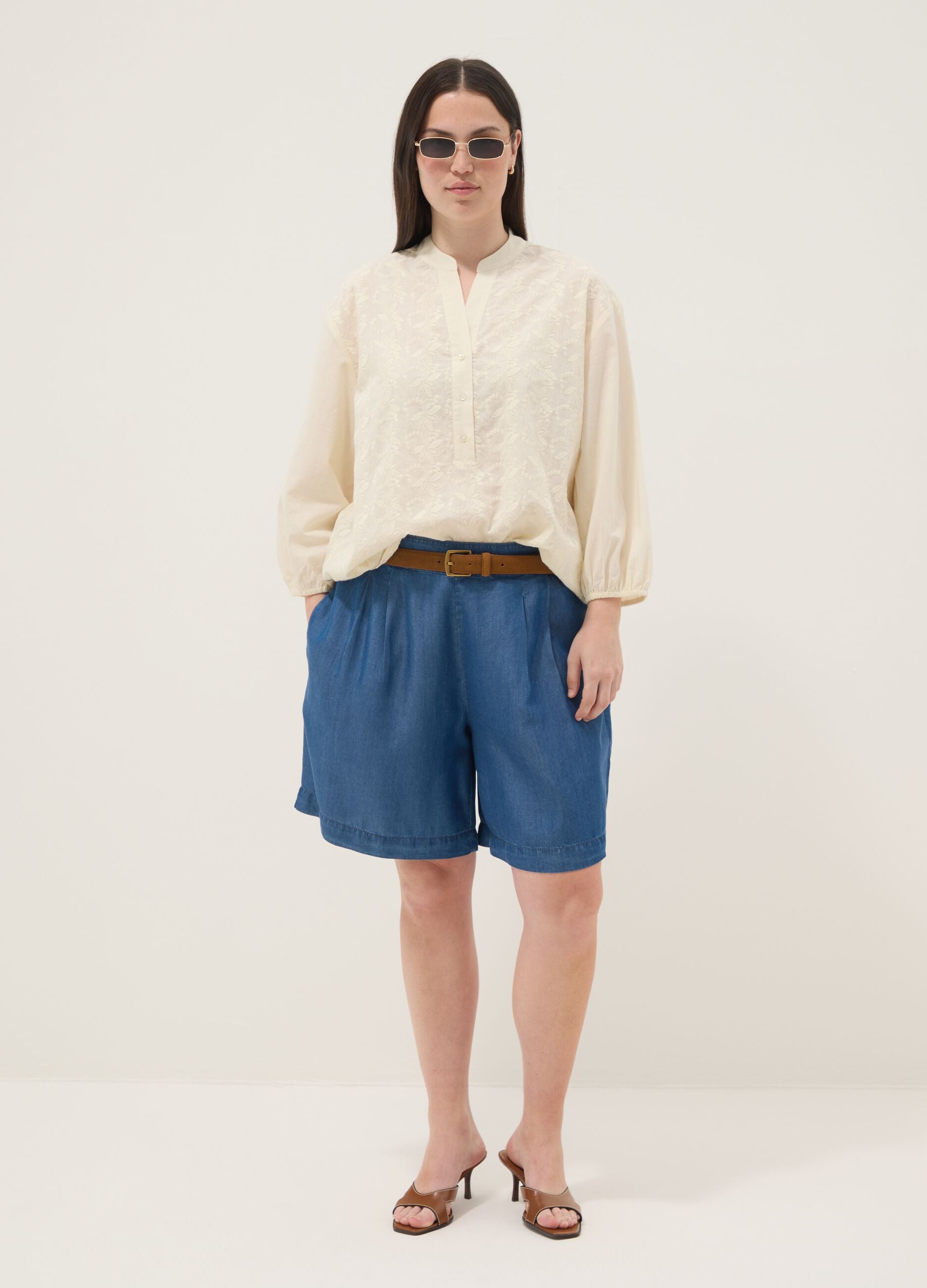 Beige pure cotton shirt with embroidery