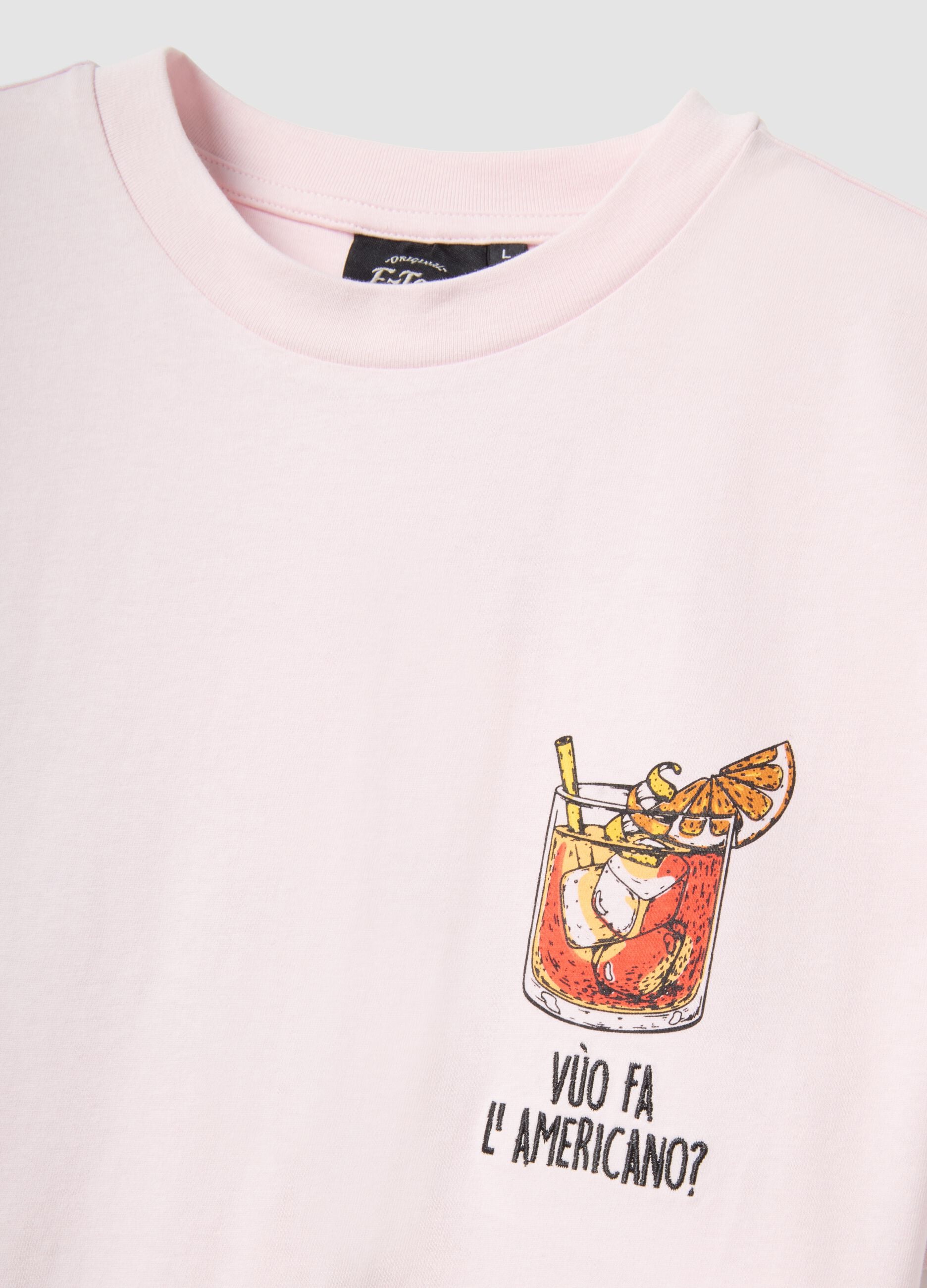 Regular fit pink pure cotton T-shirt with Americano prints