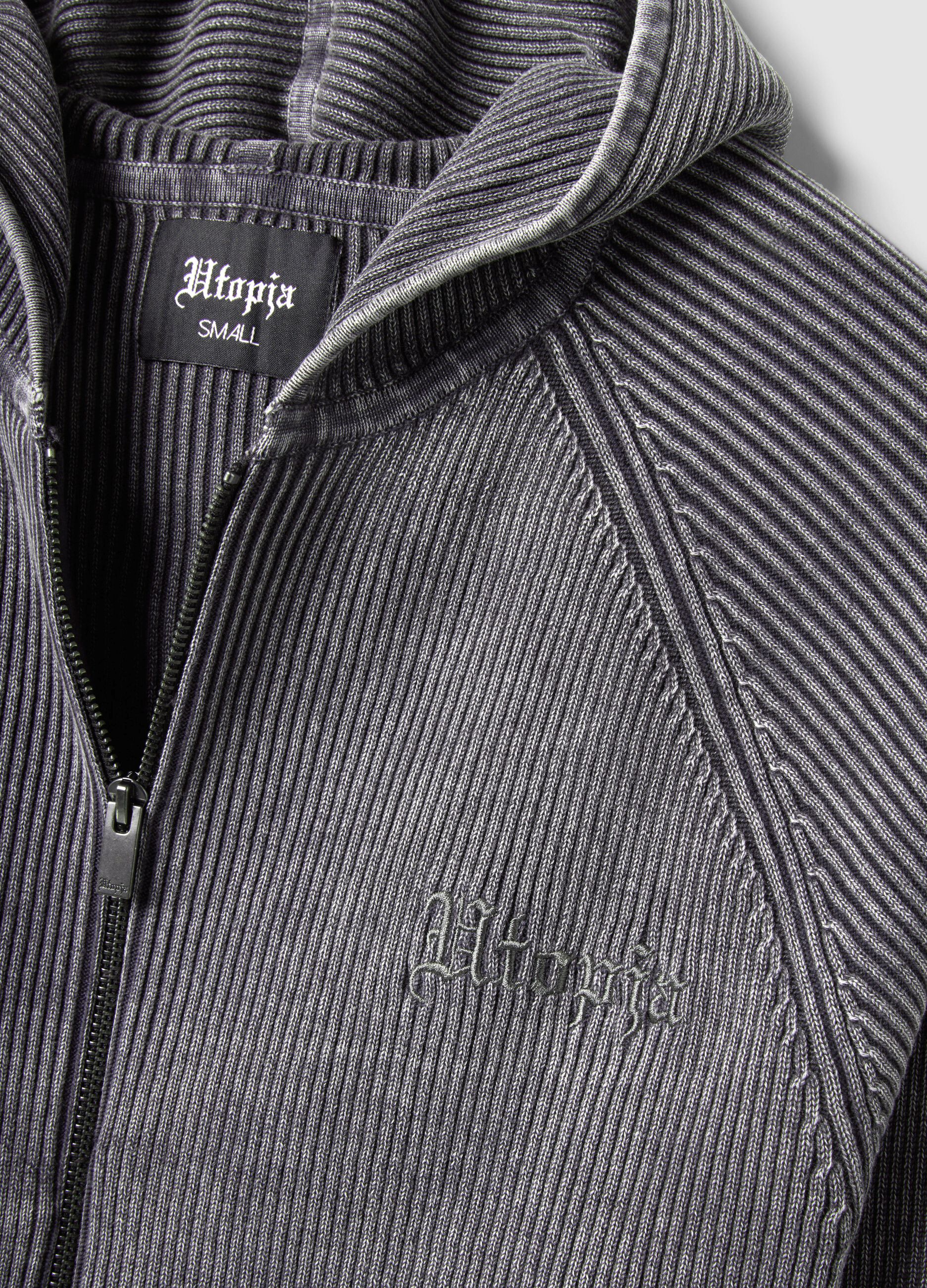 Knit Ribbed Hoodie Washed Grey