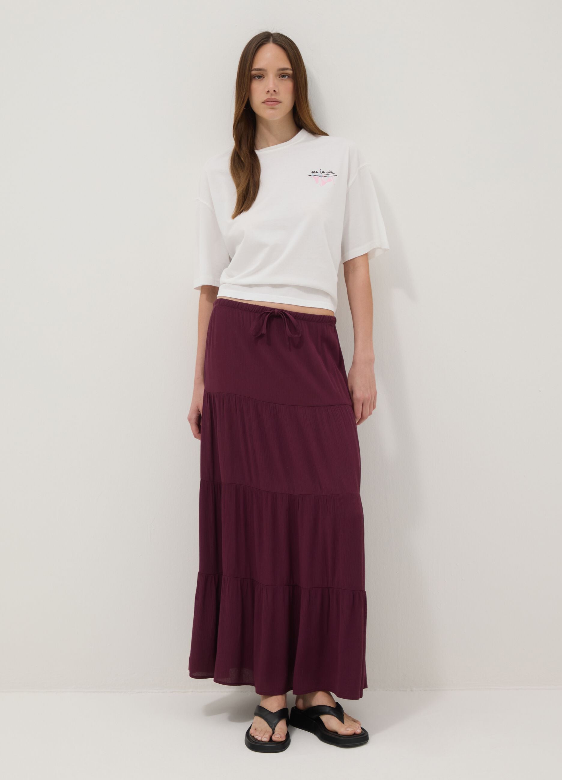 White pure cotton T-shirt with embroidery, boxy fit