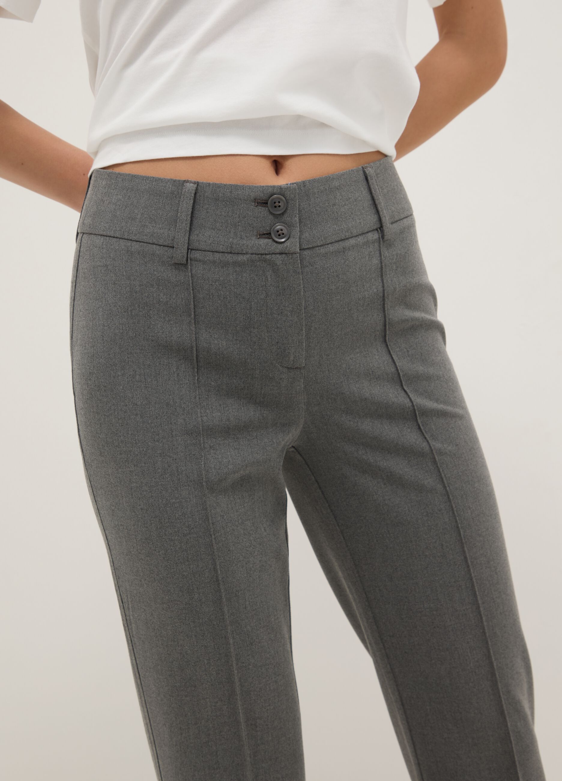 Grey Stretch Flare Fit Trousers