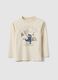 Children's beige pure cotton regular fit T-shirt with print_0