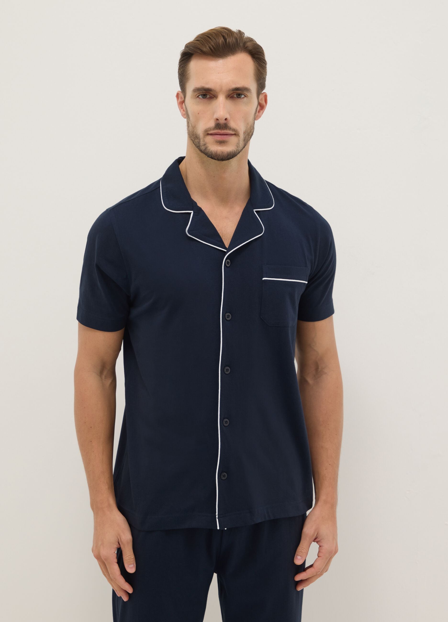 Blue pure cotton jersey pyjamas, regular fit