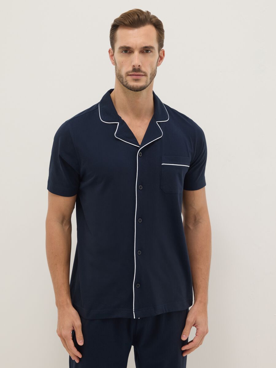 Blue pure cotton jersey pyjamas, regular fit_1