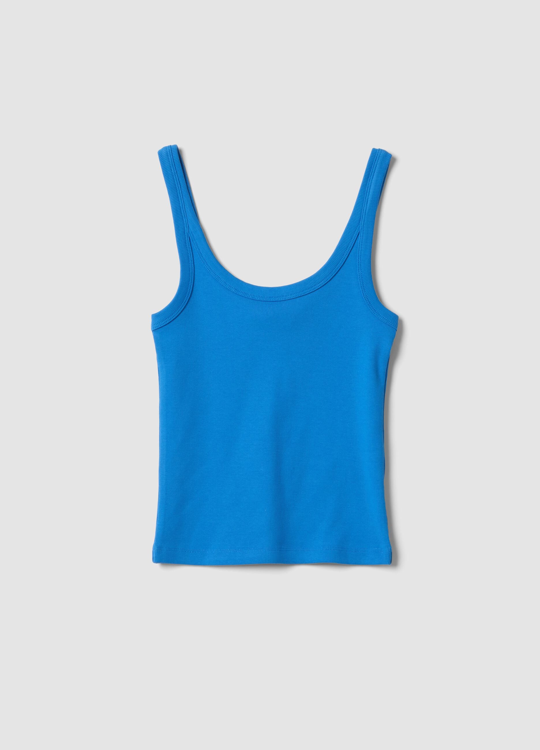 Blue fitted stretch cotton vest top