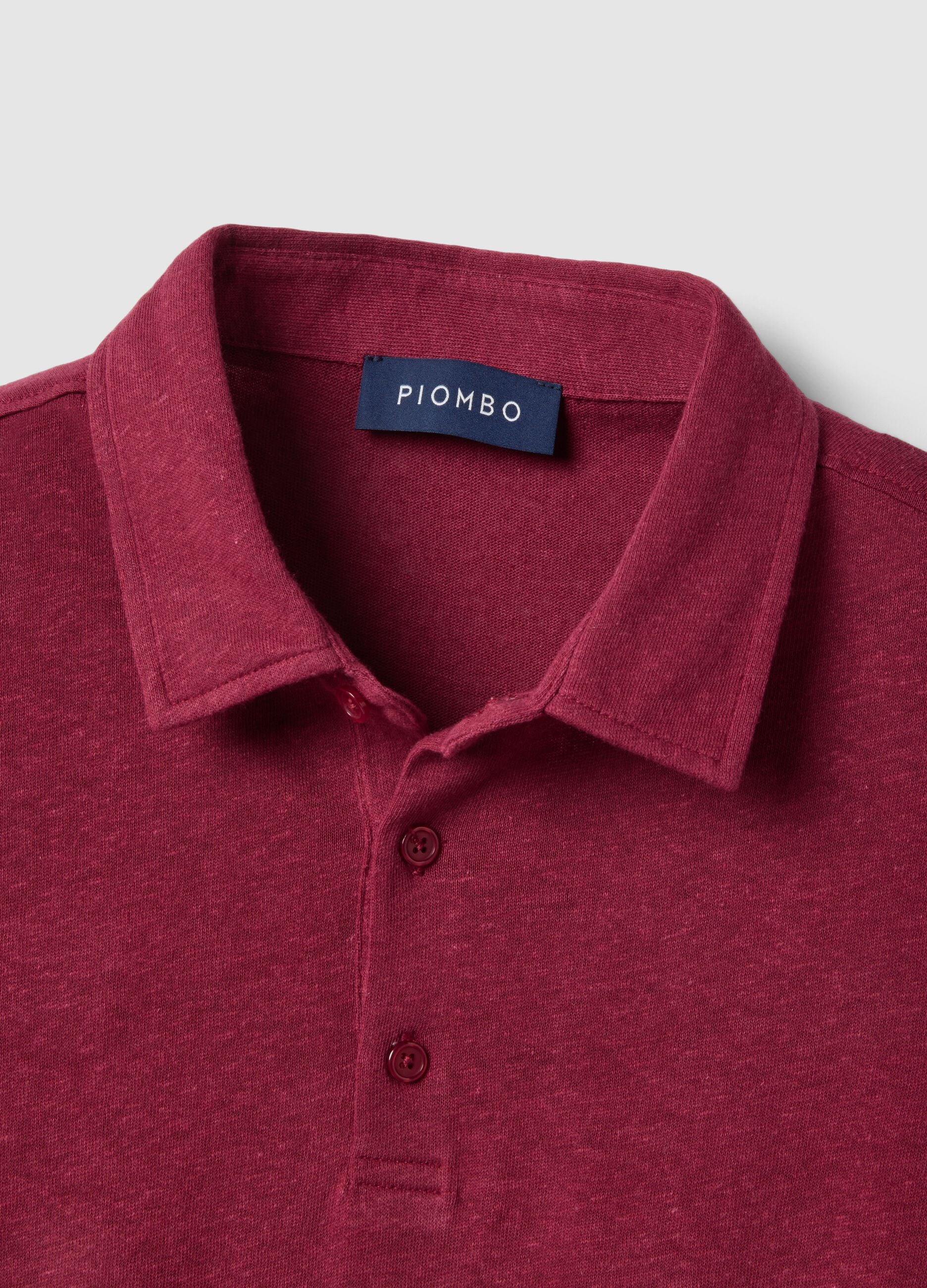 Red regular fit linen-cotton blend polo shirt