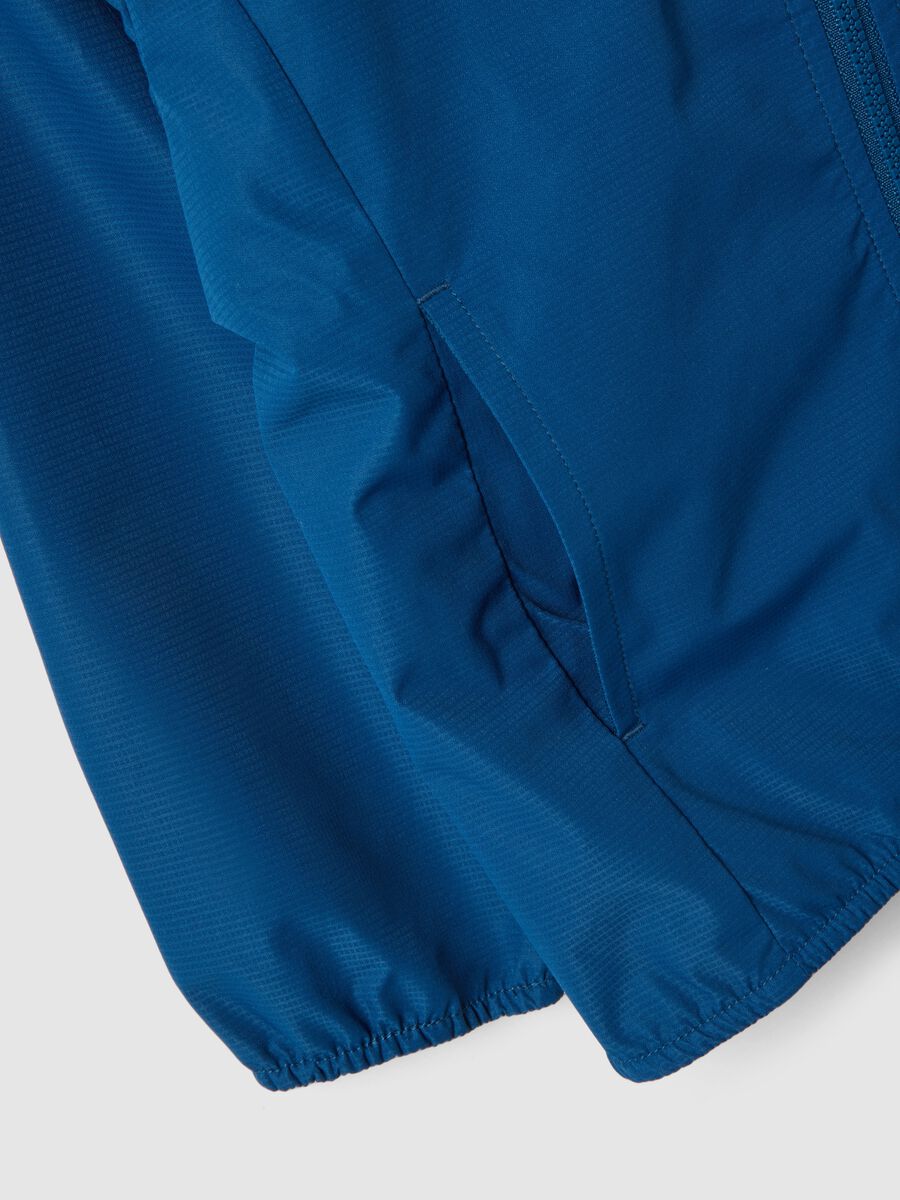 Blue waterproof regular fit jacket with hood and zip for kids_3