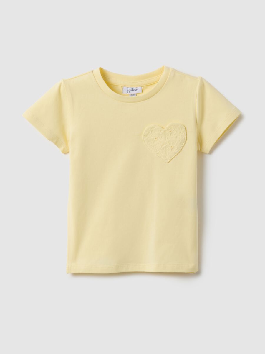 Yellow stretchy cotton girl's t-shirt regular fit with heart_0