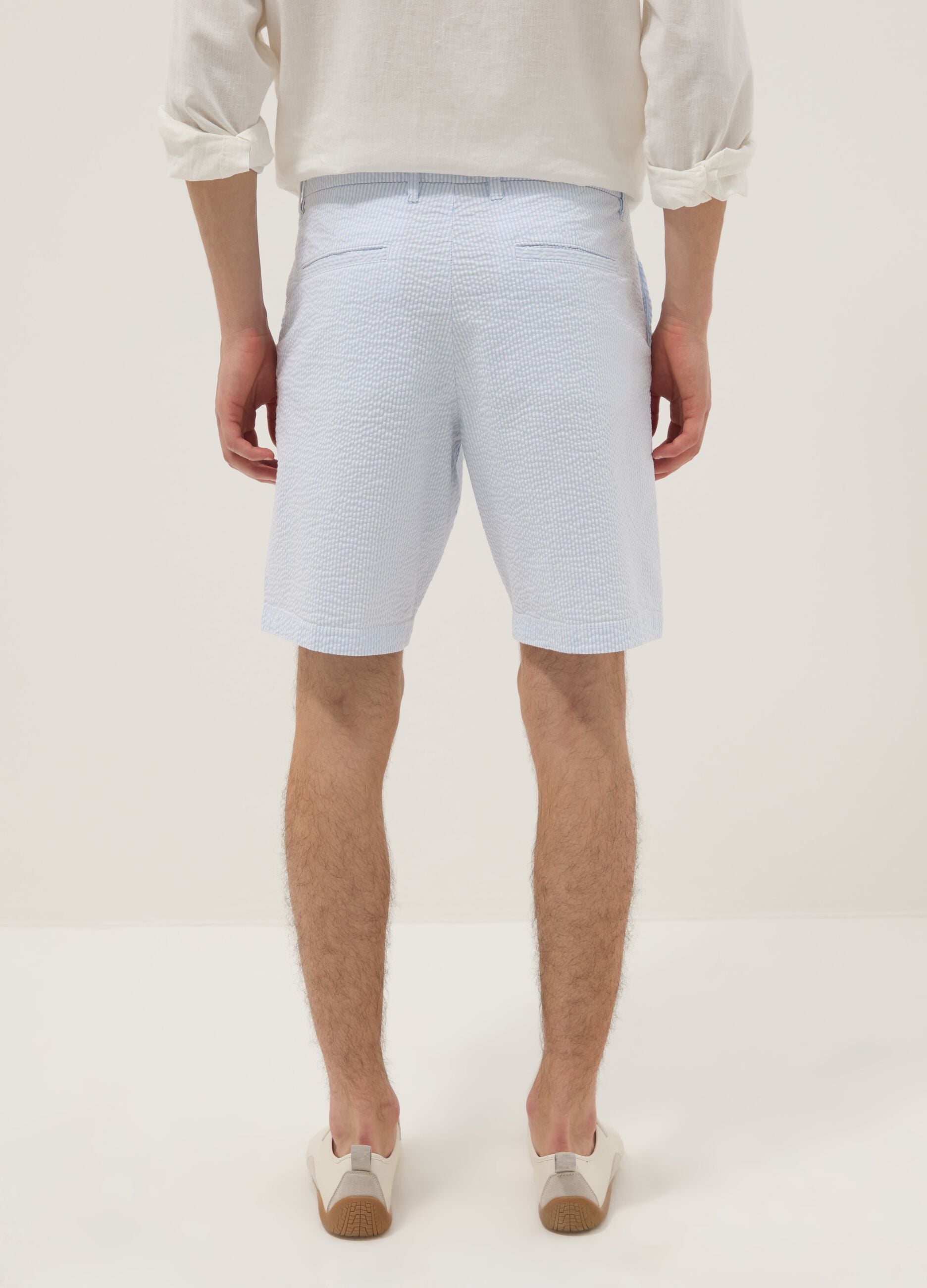 Light blue striped stretch cotton chino shorts, regular fit
