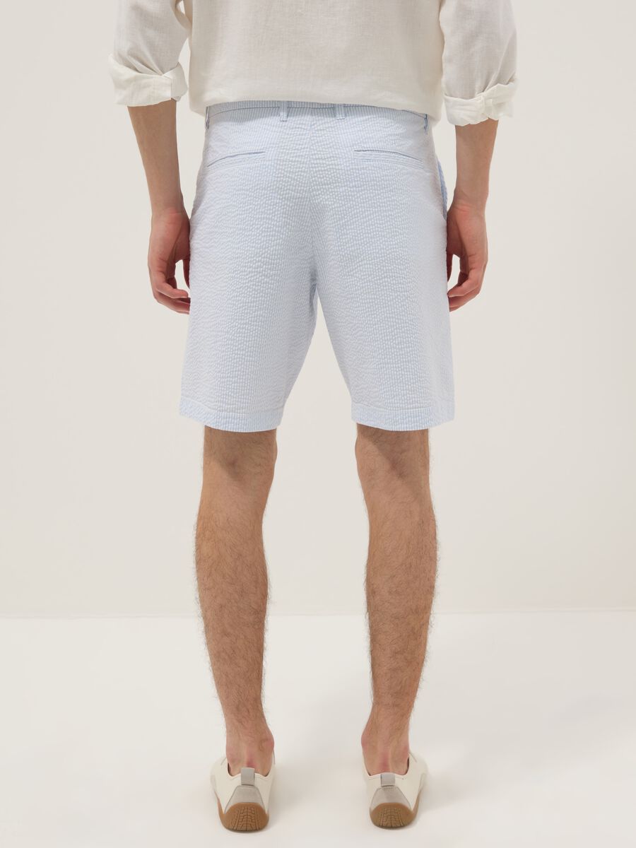 Light blue striped stretch cotton chino shorts, regular fit_2