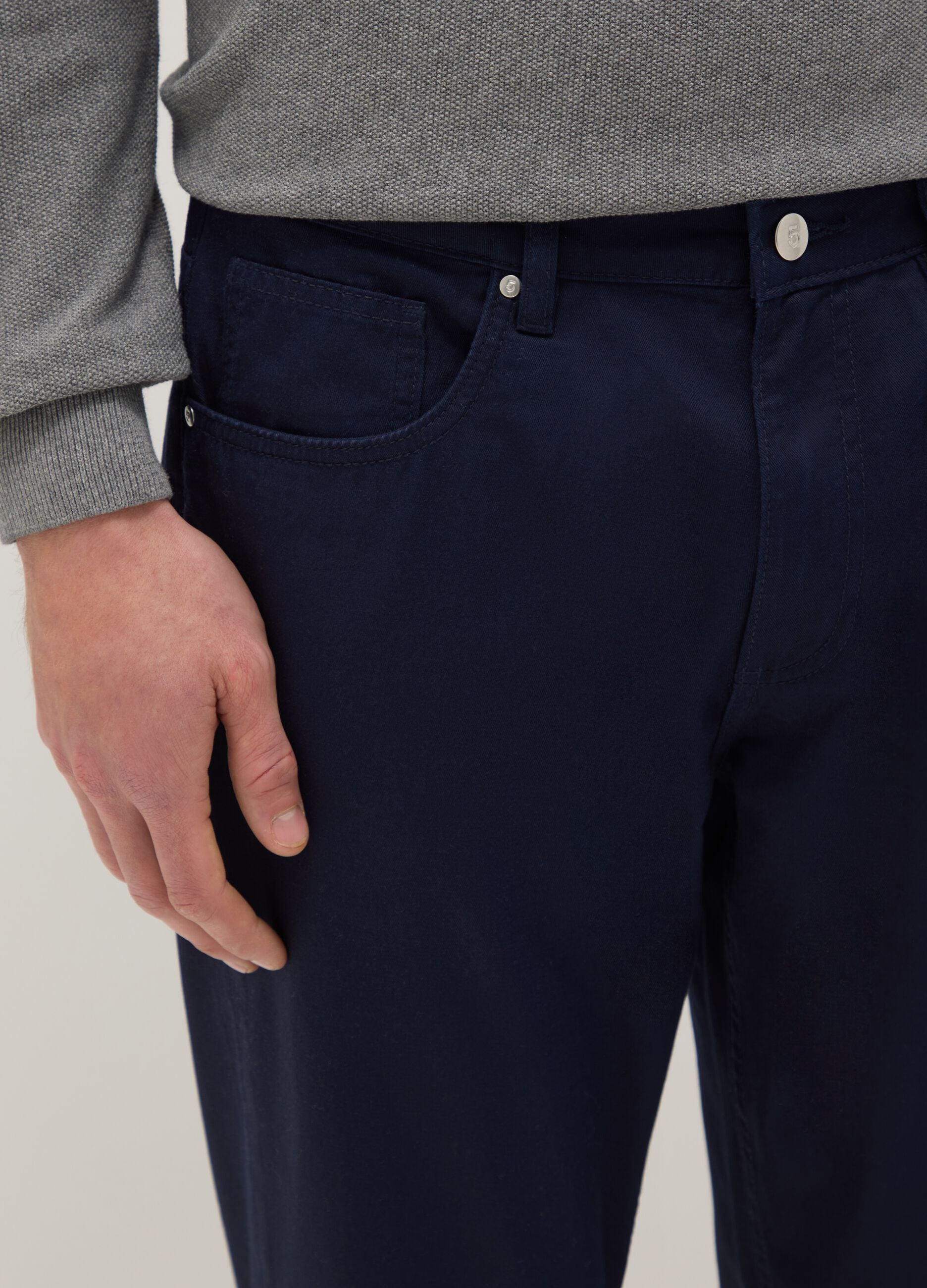Regular fit blue pure cotton trousers