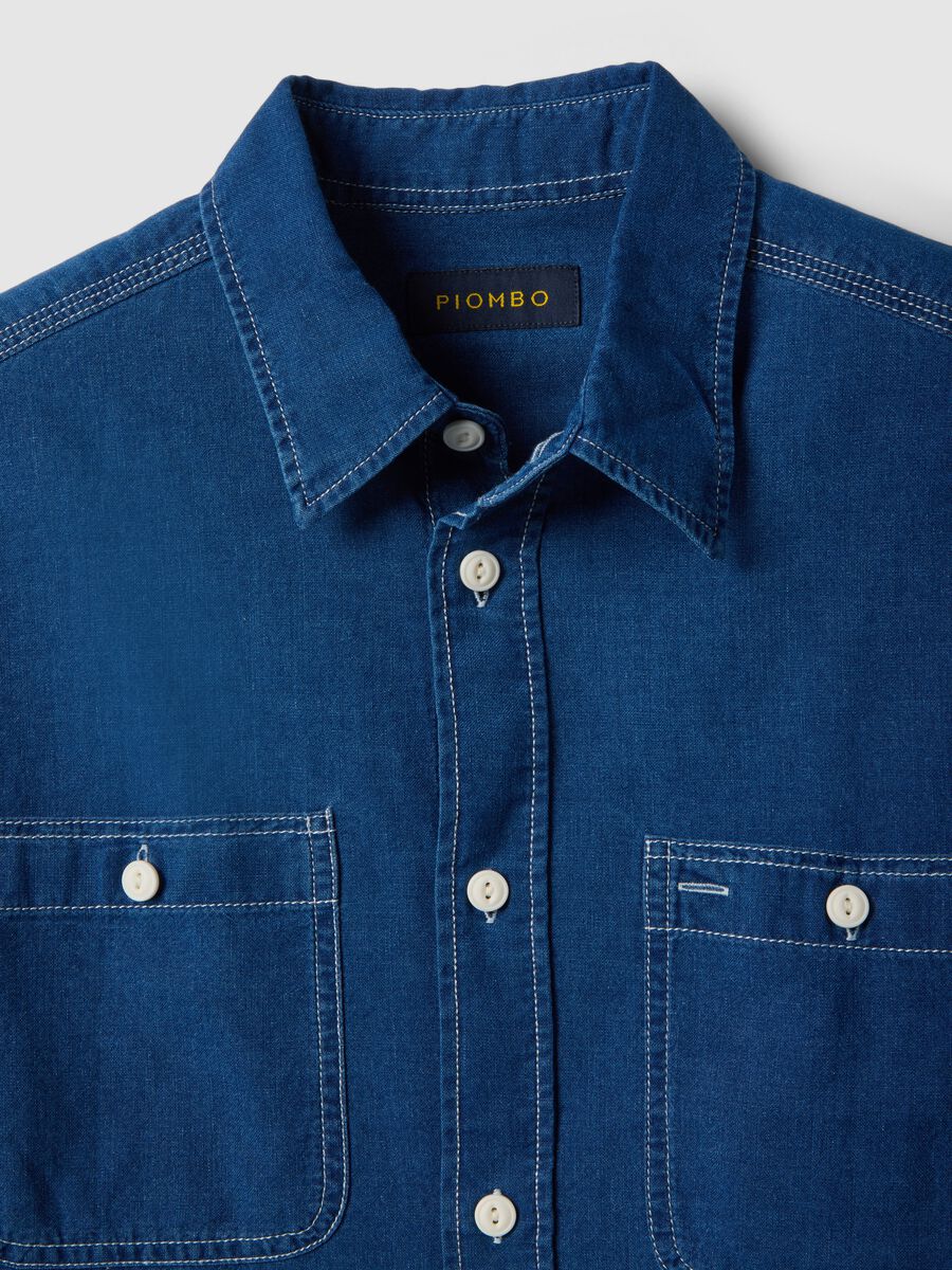 Blue denim pure cotton shirt regular fit with pockets_5