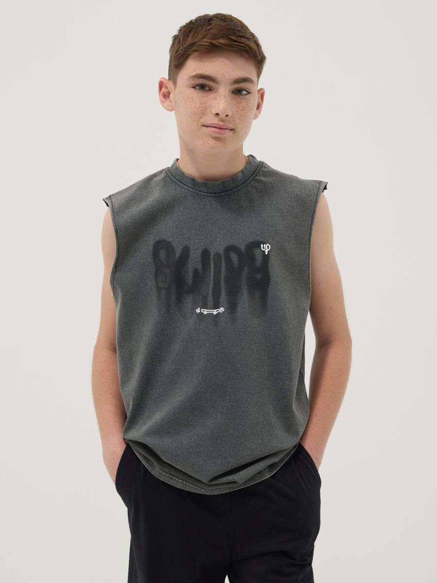 Canotta nera in puro cotone oversize_0