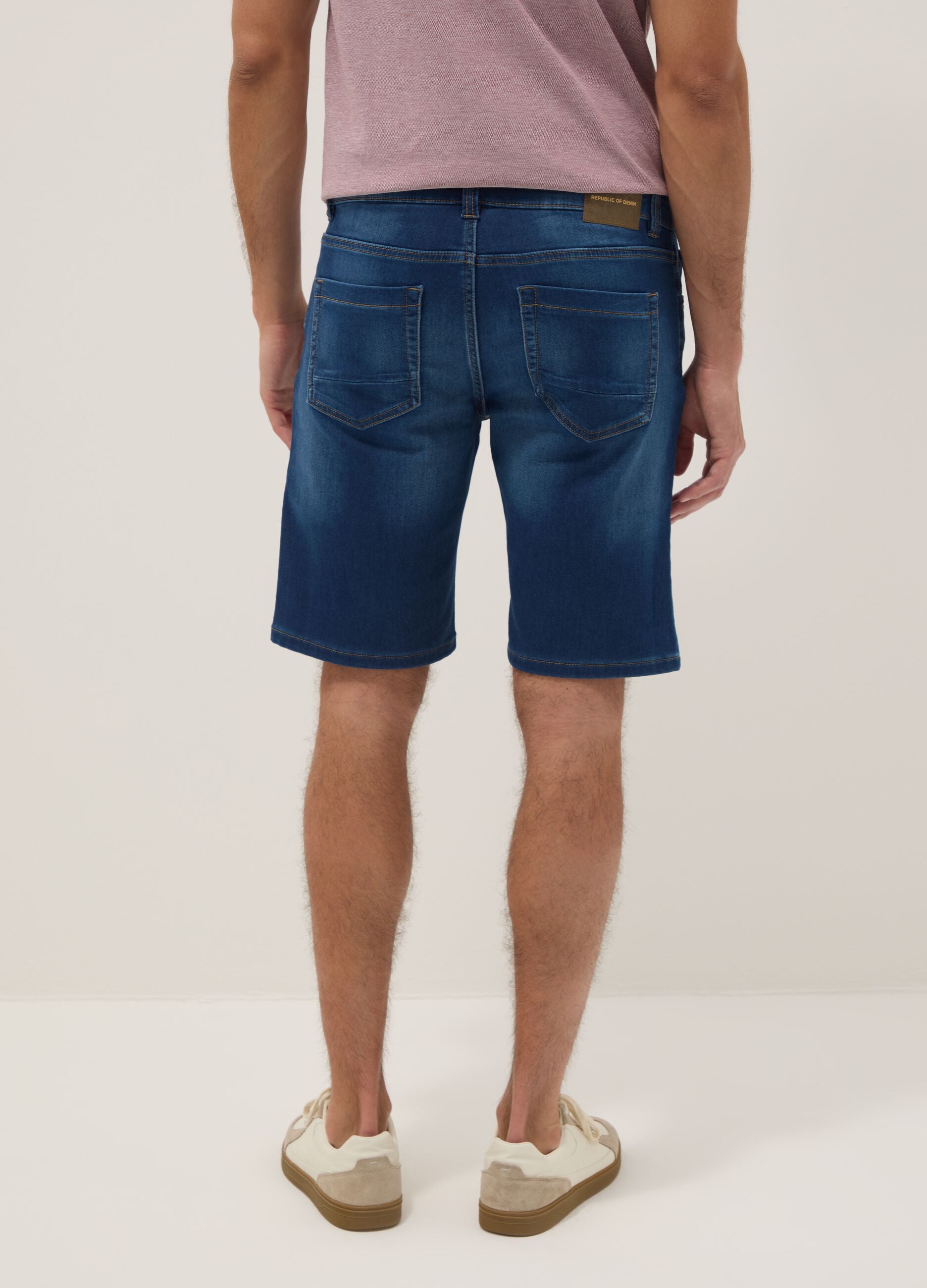 Blue Stretch Cotton Blend Denim Slim Fit Shorts