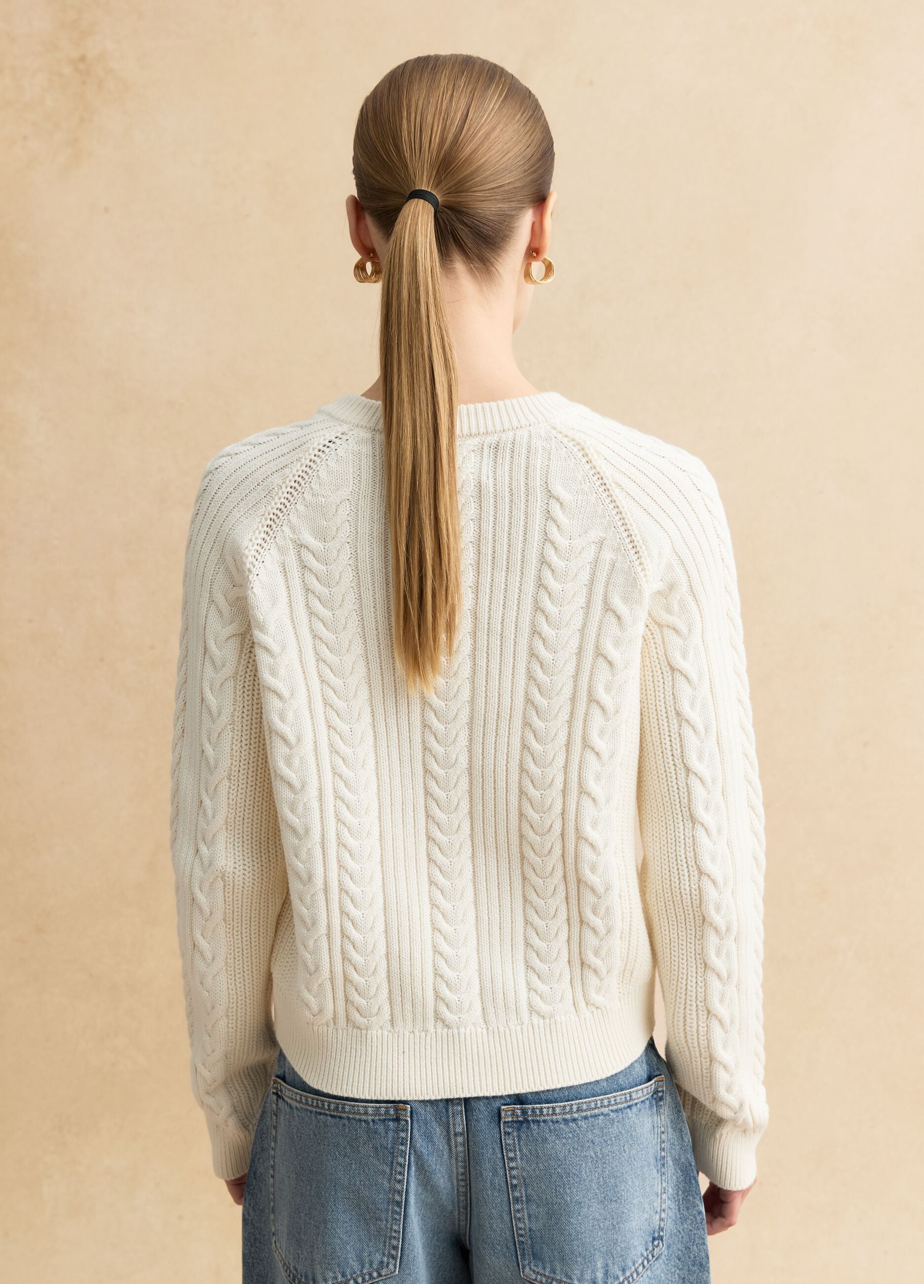 White pure cotton cardigan regular fit with interwoven design